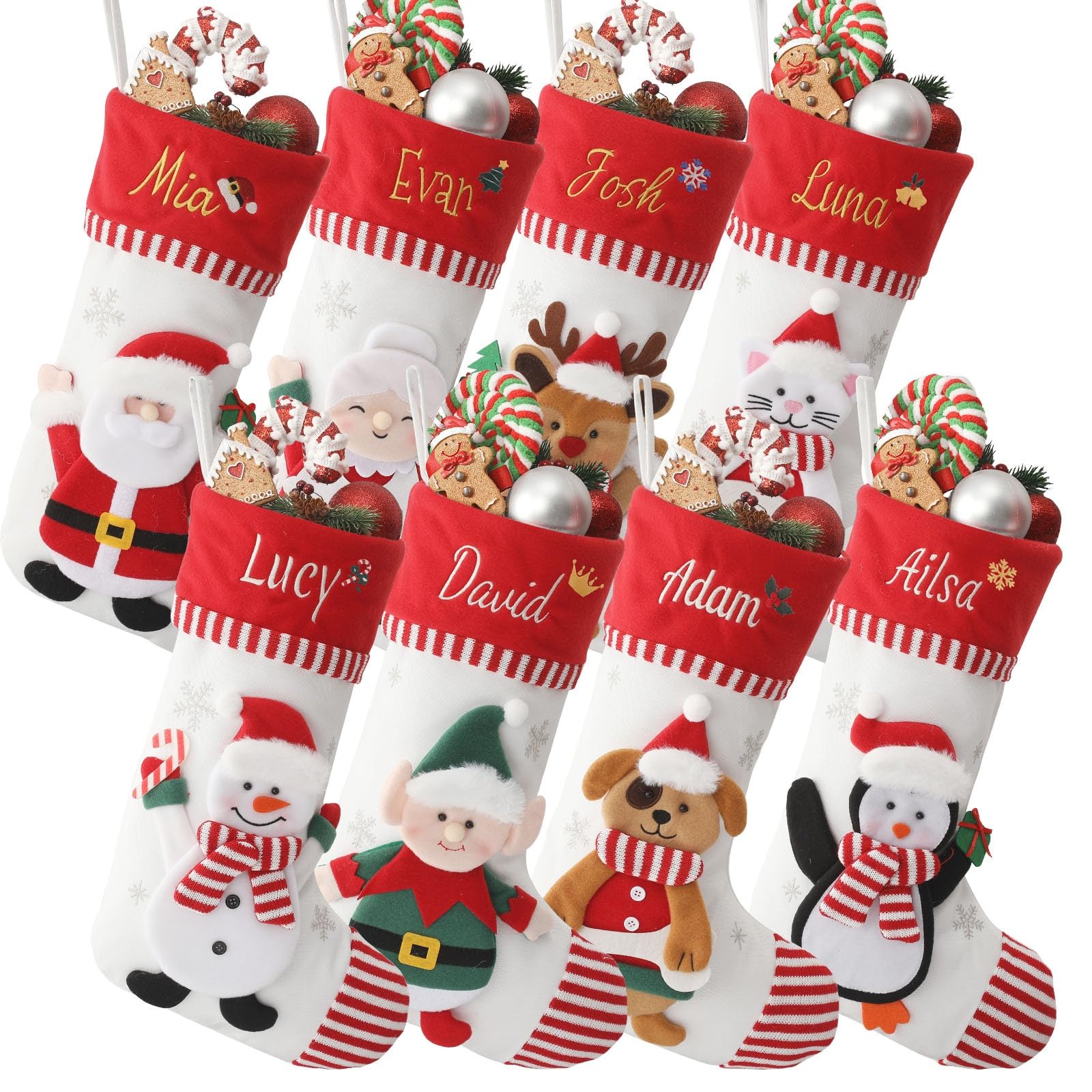 Sleeleece Personalised Christmas Stockings,Personalized Xmas Stocking with 3D Doll for Family Holiday Christmas Party Decorations,Xmas Stockings with Name,Fireplace & Tree Hanging Ornament