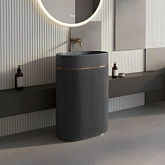 Plantex Pedestal Matt Wash Basin/Acrylic Resin & Quartz Free Standing Wash Basin/Oval Basin for Bathroom/Home/Office - (10047, Grey)