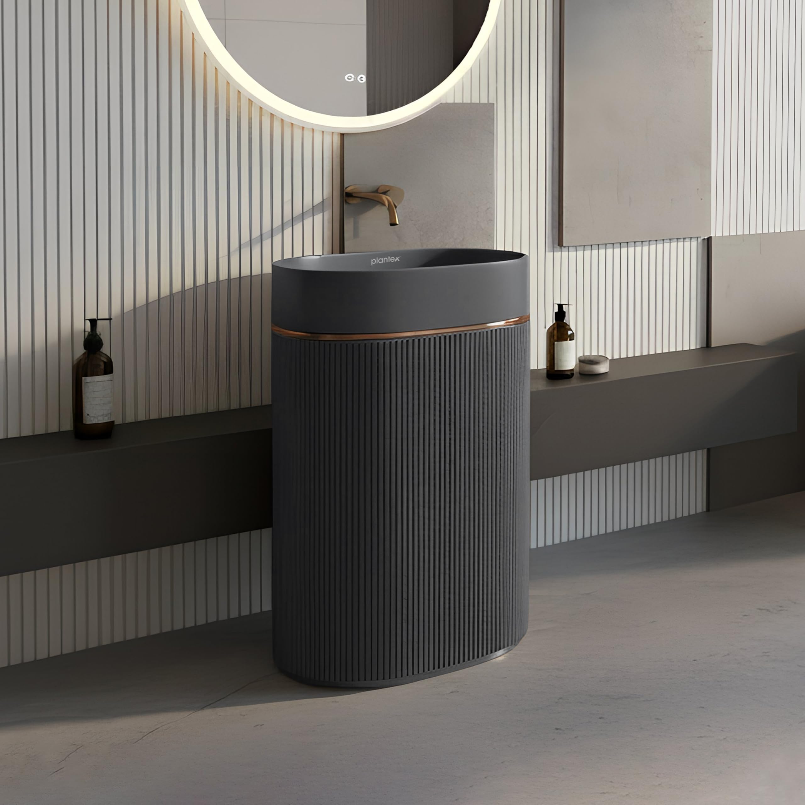 Plantex Pedestal Matt Wash Basin/Acrylic Resin & Quartz Free Standing Wash Basin/Oval Basin for Bathroom/Home/Office - (10047, Grey)