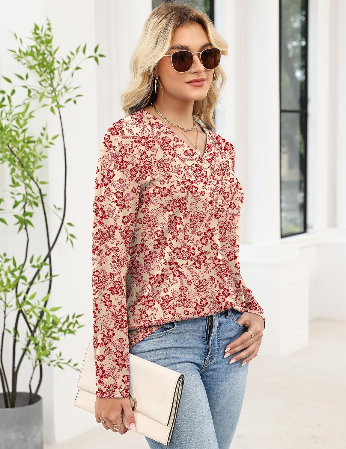 Ivicoer Long Sleeve Shirts for Women V Neck Button Down Blouses Womens Spring Fashion Tops 2026 - Image 3