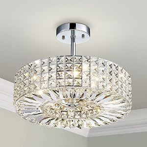 Saint Mossi Modern Crystal Chandelier for Dining Room Semi Flush Mount Lighting Fixture with 5 Lights K9 Crystal