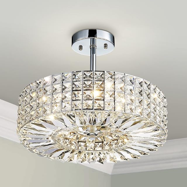 Saint Mossi Modern Crystal Chandelier for Dining Room Semi Flush Mount Lighting Fixture with 5 Lights K9 Crystal