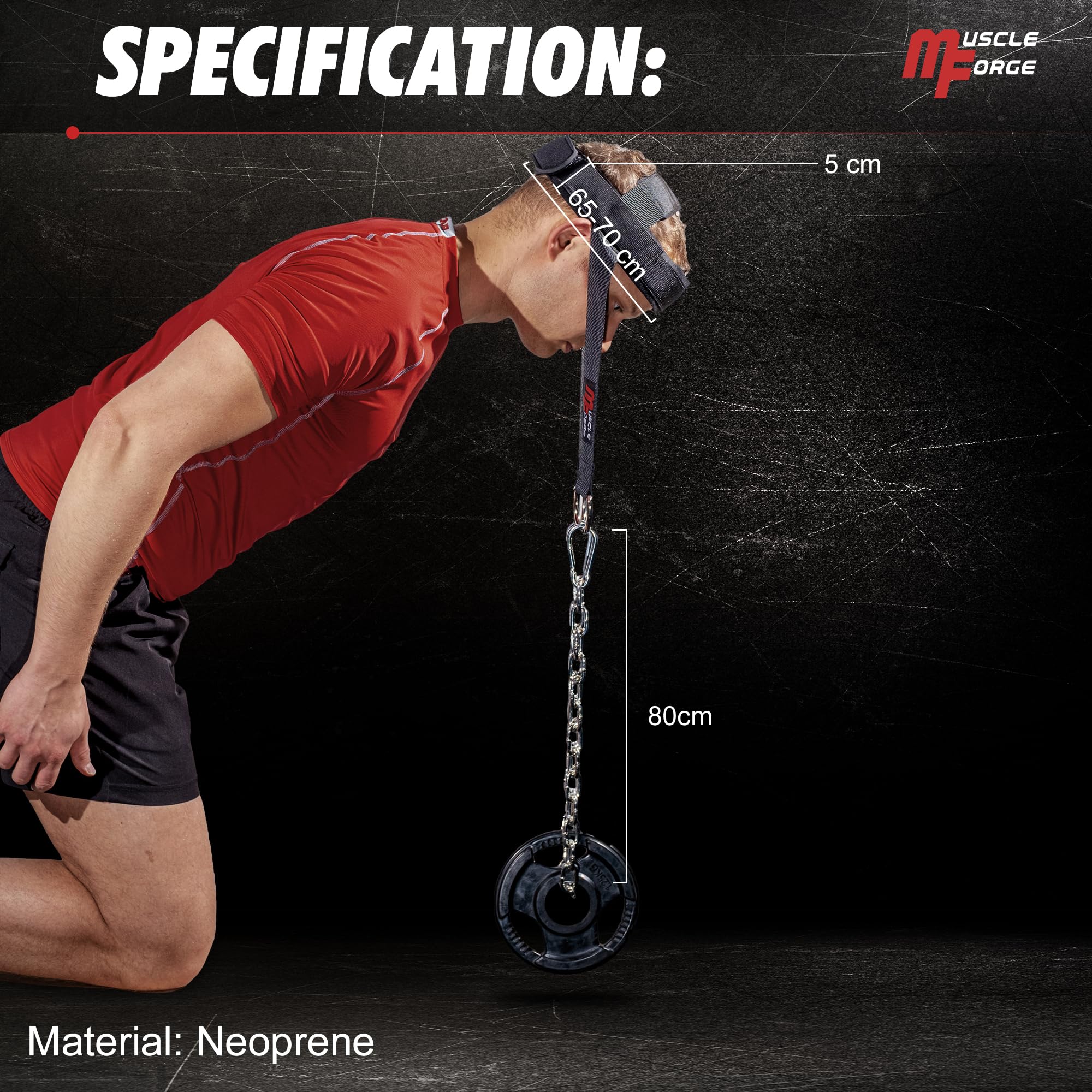 Allenamento Collo con Catena Acciaio - Imbracatura Testa Collo 240 kg - Regolabile con Chiusura Rapida - Cinghia Testa Palestra Imbottita per Sollevamento Pesi, Boxe, MMA, Fitness