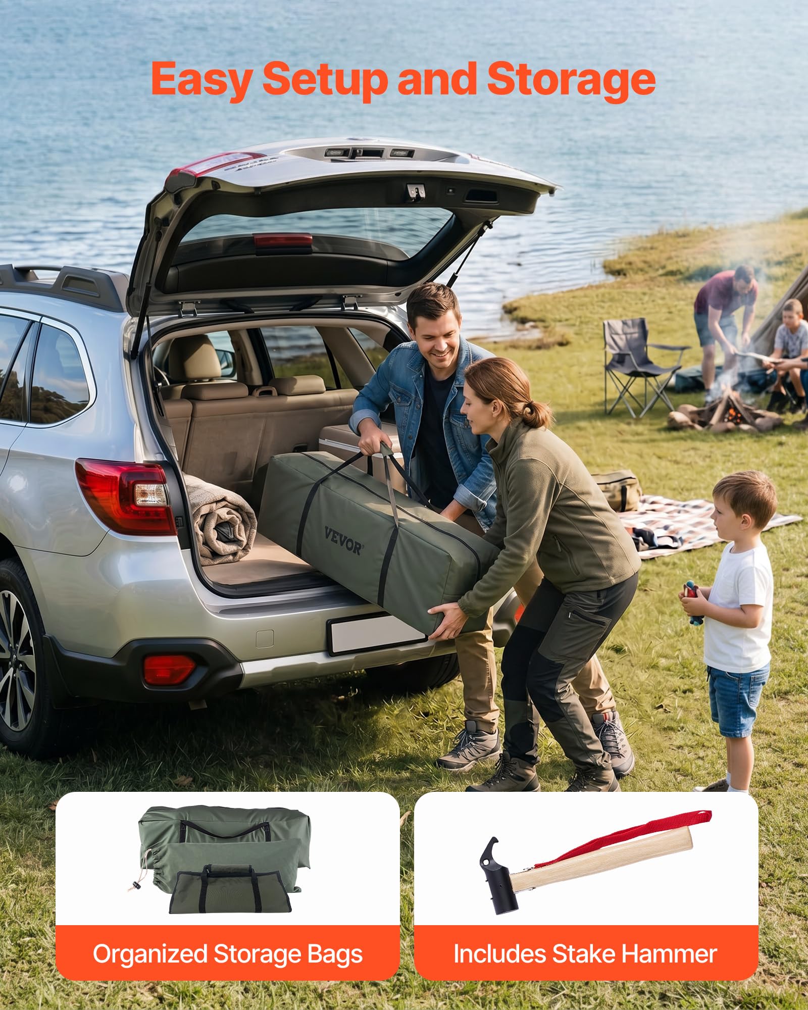 VEVOR Tenda a Campana in Tela 4 Stagioni 5 m per Campeggio, Tenda a Yurta con Presa Stufa, Tela Traspirante, Max 7 Persone, con Pavimento Staccabile con Cerniera, Uso Esterno per Campeggio Vacanze