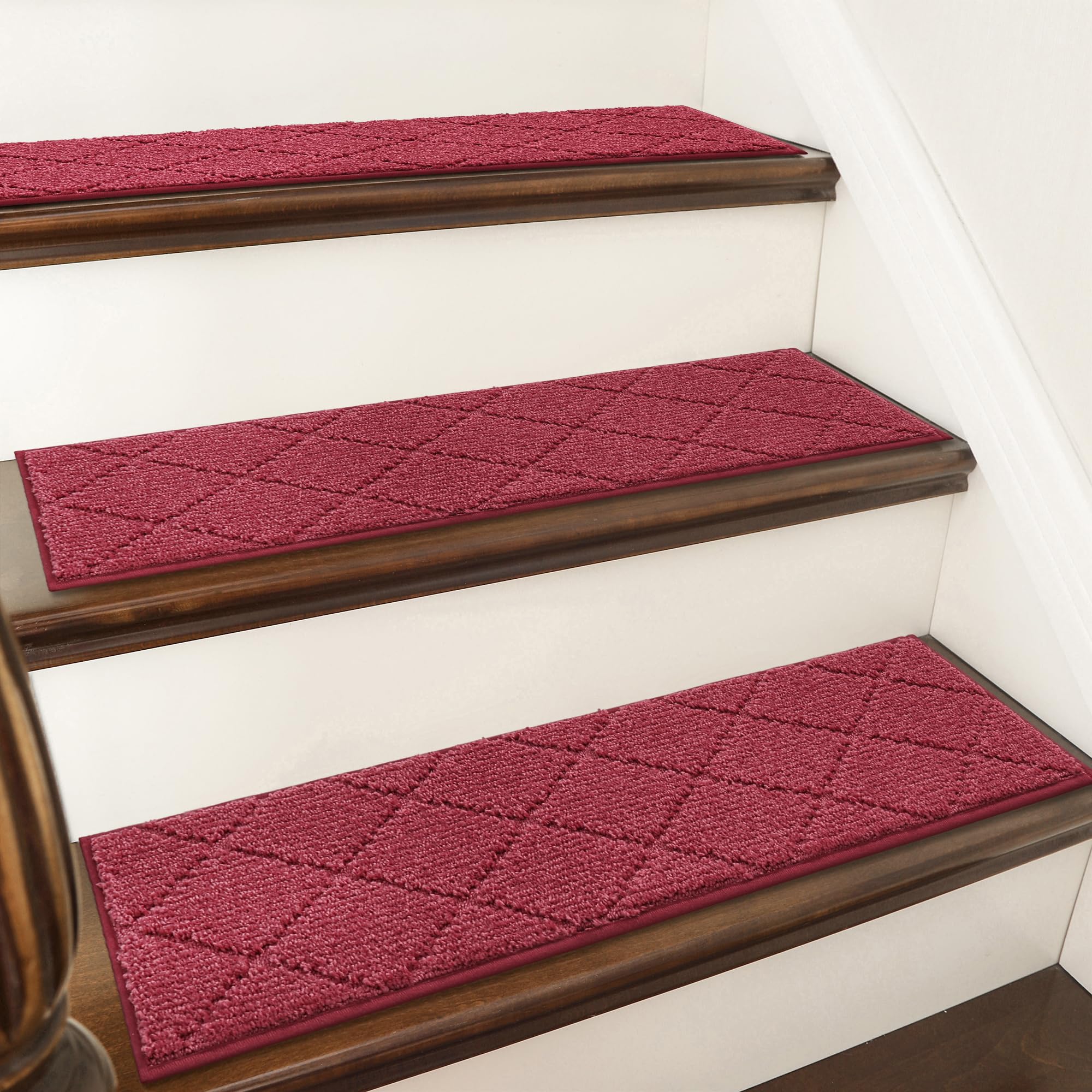 COSY HOMEER Edging Stair Treads Non-Slip Carpet Mat 28inX9in,15pc,Red