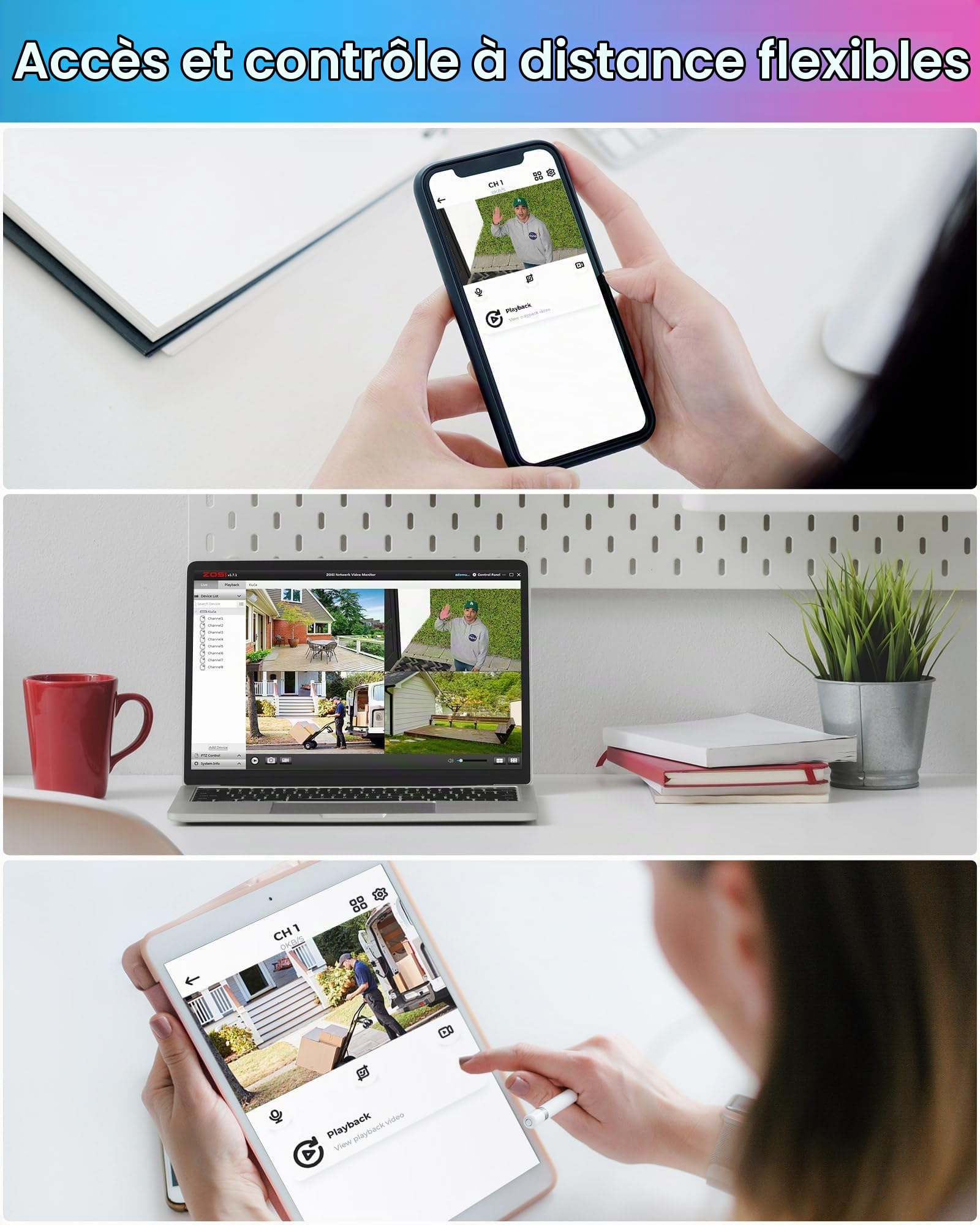 ZOSI 8CH H.265+ 5MP PoE Kit Caméra Surveillance avec 8X Caméra IP PoE Extérieur IP66 Alerte Instantanée Vision Nocturne 36 m, Disque Dur de 2TB et App Gratuite pour Accès à Distance Facile