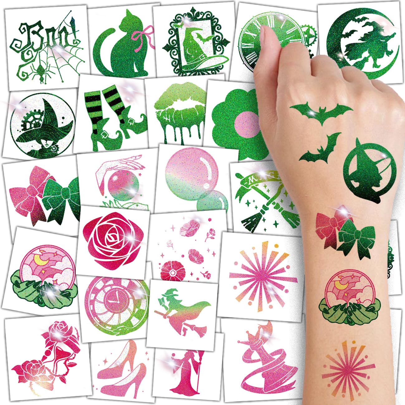 CHARLENT Glitter Witch Temporary Tattoos - 74 Individually Sheets