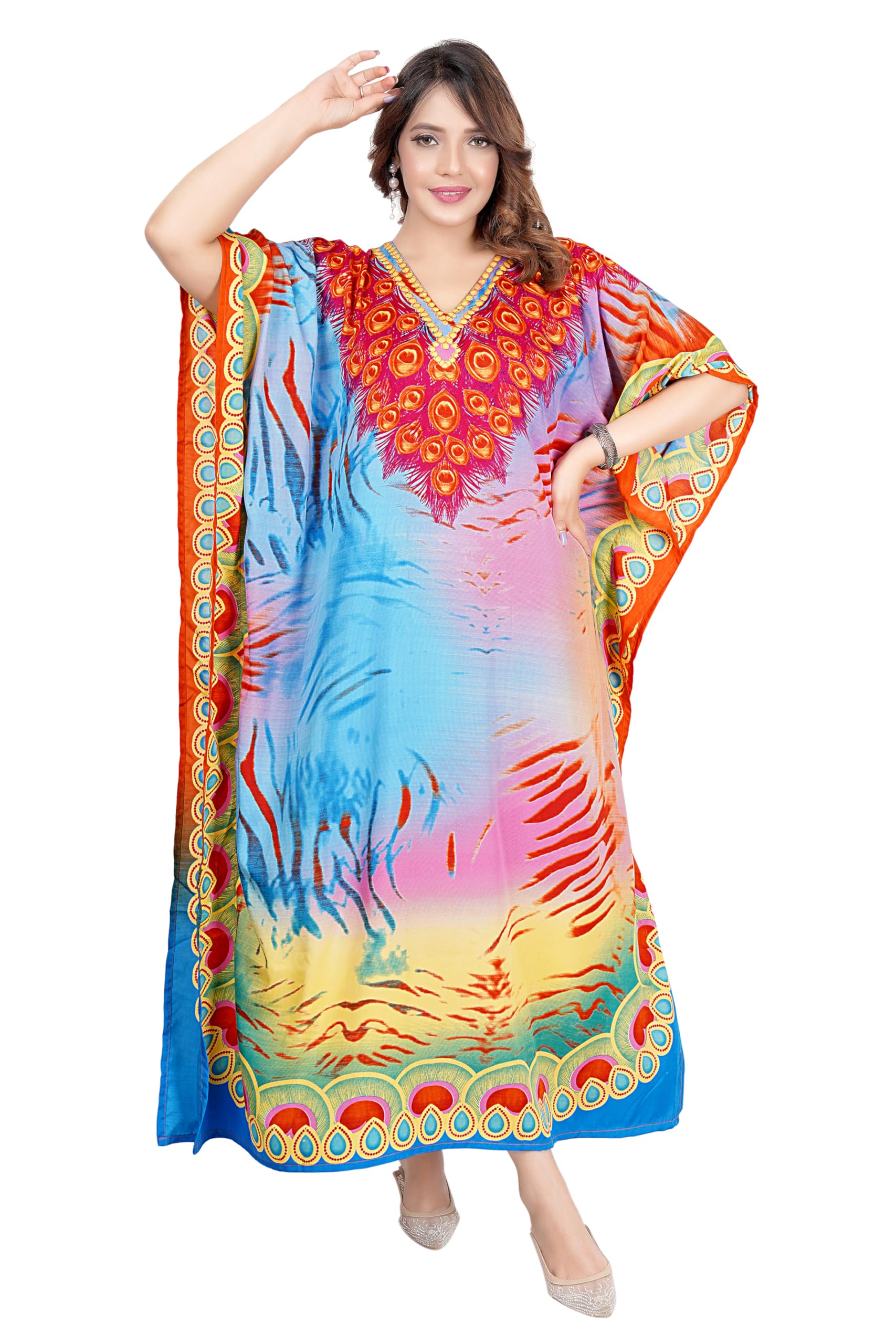 Ladies Caftan Comfort Our specially designed vesatile caftan can be styled for all, from S upto 4X, flattering fit for all. MULTI ONE SIZE FITS ALL 4-MULTI