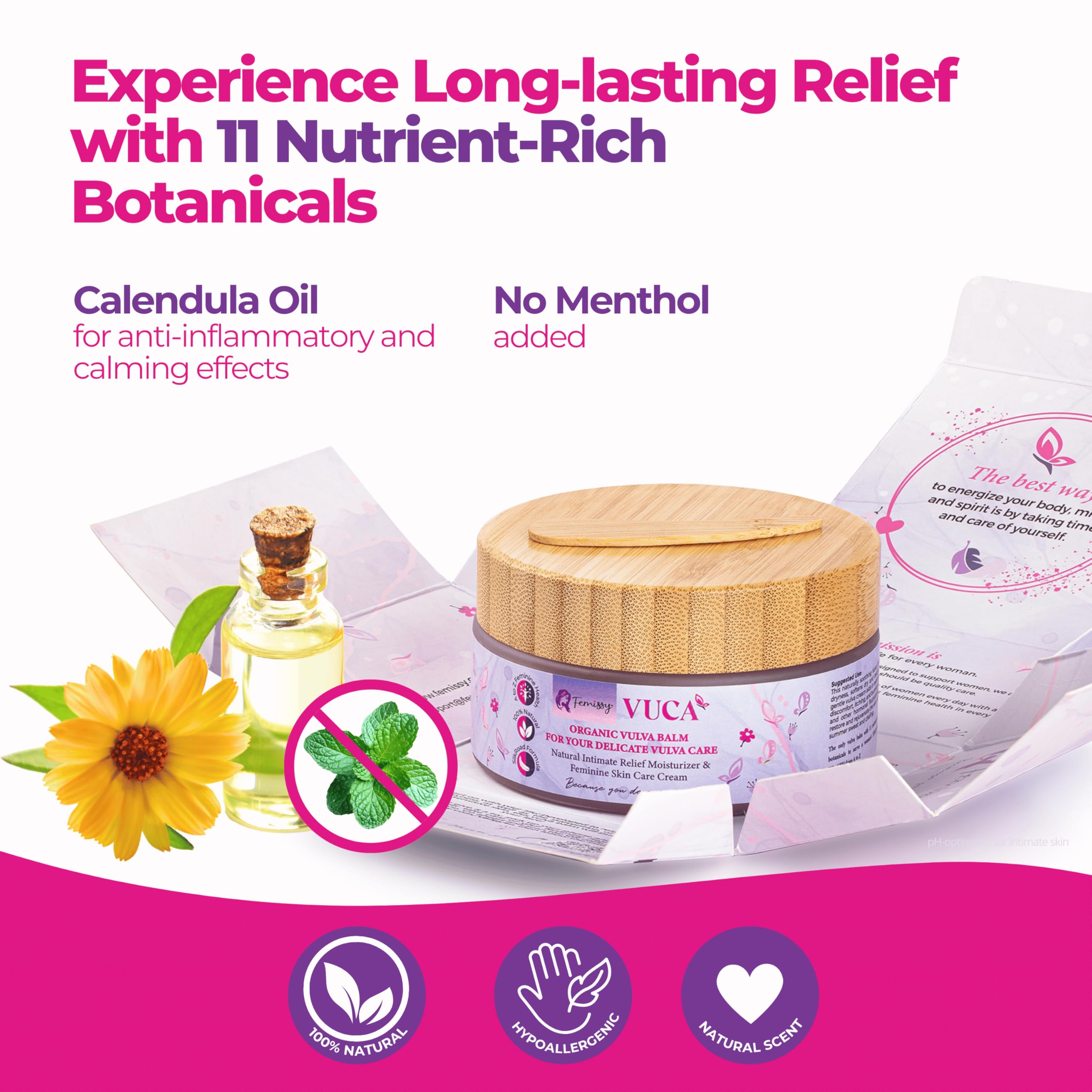 Vulva Balm (Calendula w/o Mint, 2oz) – All-in-One Organic Vaginal Moisturizer Cream with 11 Botanicals – Menopause & Incontinence Care Cream for Intimate Skin – Soothes Redness, Dryness & Irritation