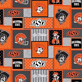 Oklahoma State University Fleece Blanket Fabric-Oklahoma State Fleece Fabric with New Patch PATTTERN-Sold by The Yard