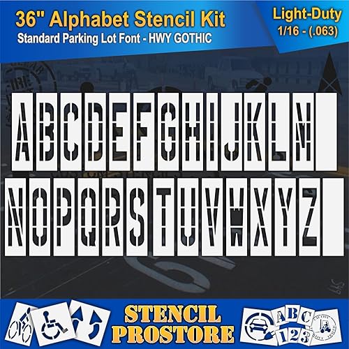 Miniatura 2 de Juego de plantillas para pavimento de 36 pulgadas, kit de plantillas de alfabeto (28 piezas) - 36 x 9 x 116 pulgadas (63 mil) - ligeras