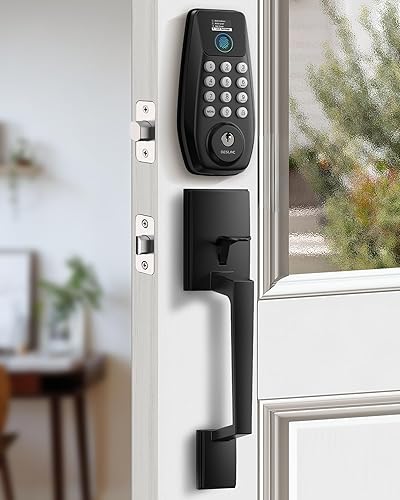 DESLOC Cerradura de puerta de entrada sin llave C110 con juego de manija y pantalla (pantalla inteligente), cerraduras de puerta de huellas