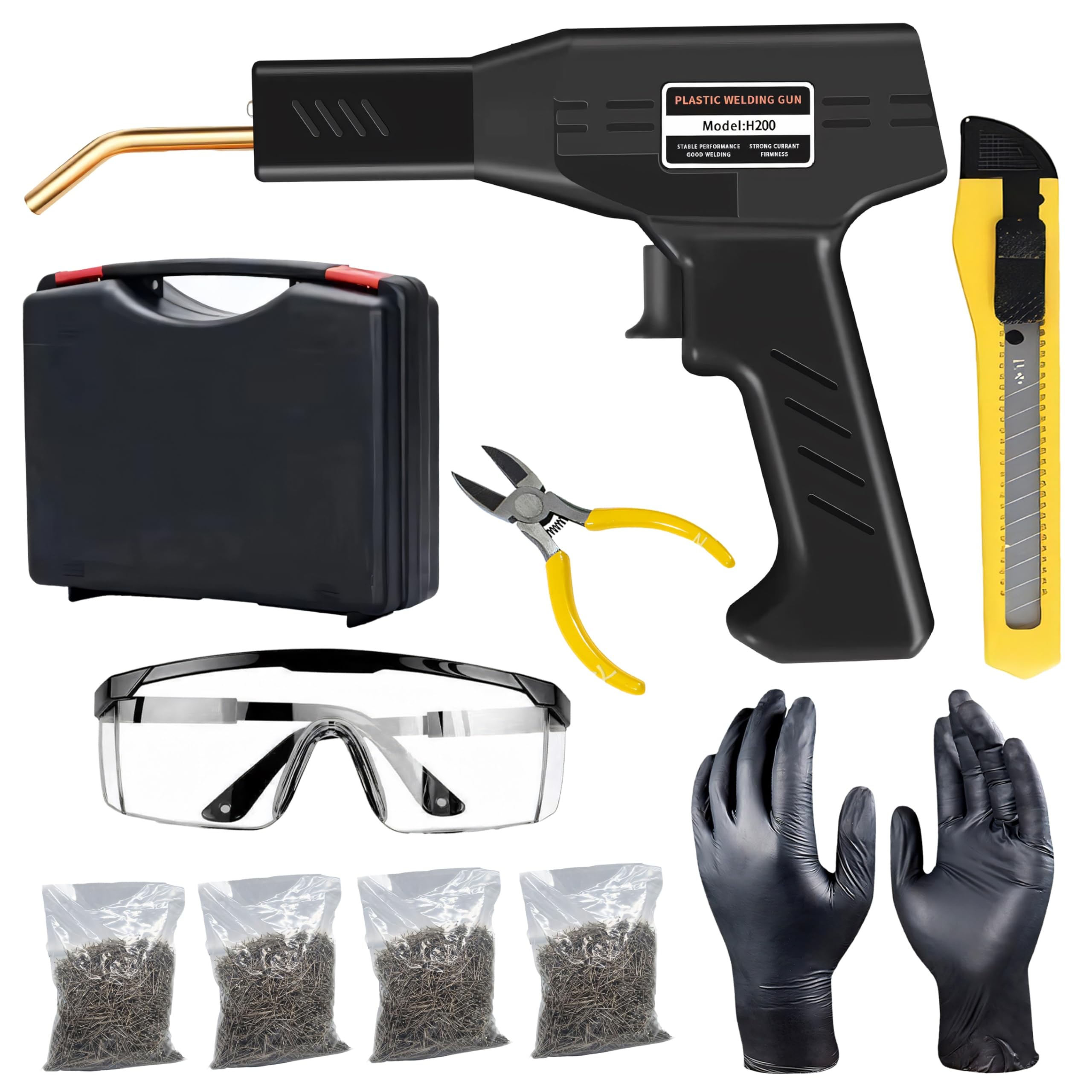Retoo Poste à souder en plastique 50 W, kit de réparation avec lumière LED, machine à souder pour fissures en plastique, pare-chocs de voiture, pièces automobiles, kayak, 800 pièces incluses