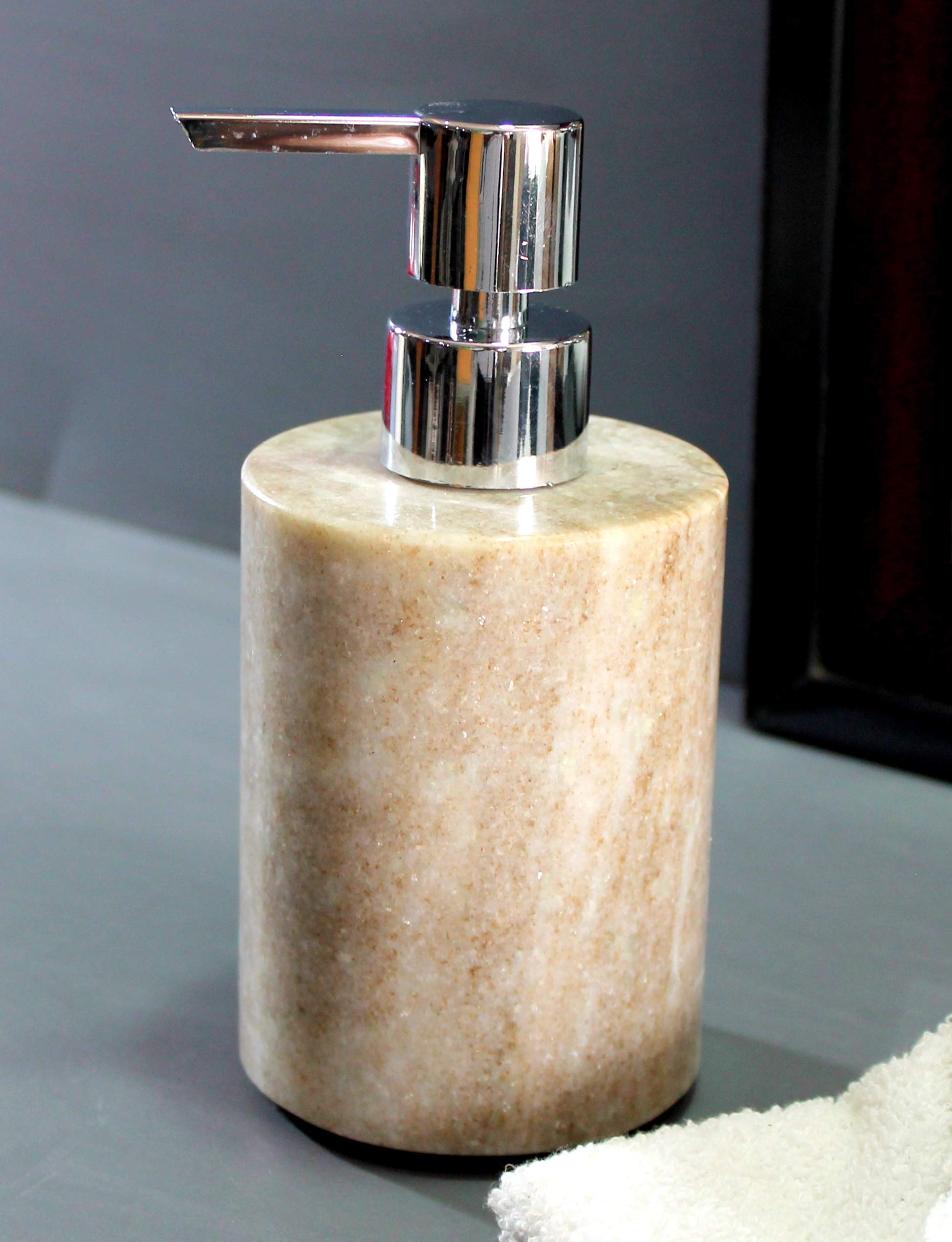 KLEO Soap Dispenser Lotion Dispenser - Made of Natural Stone - Luxury Bathroom Accessories Bath Set (Brownish) 4