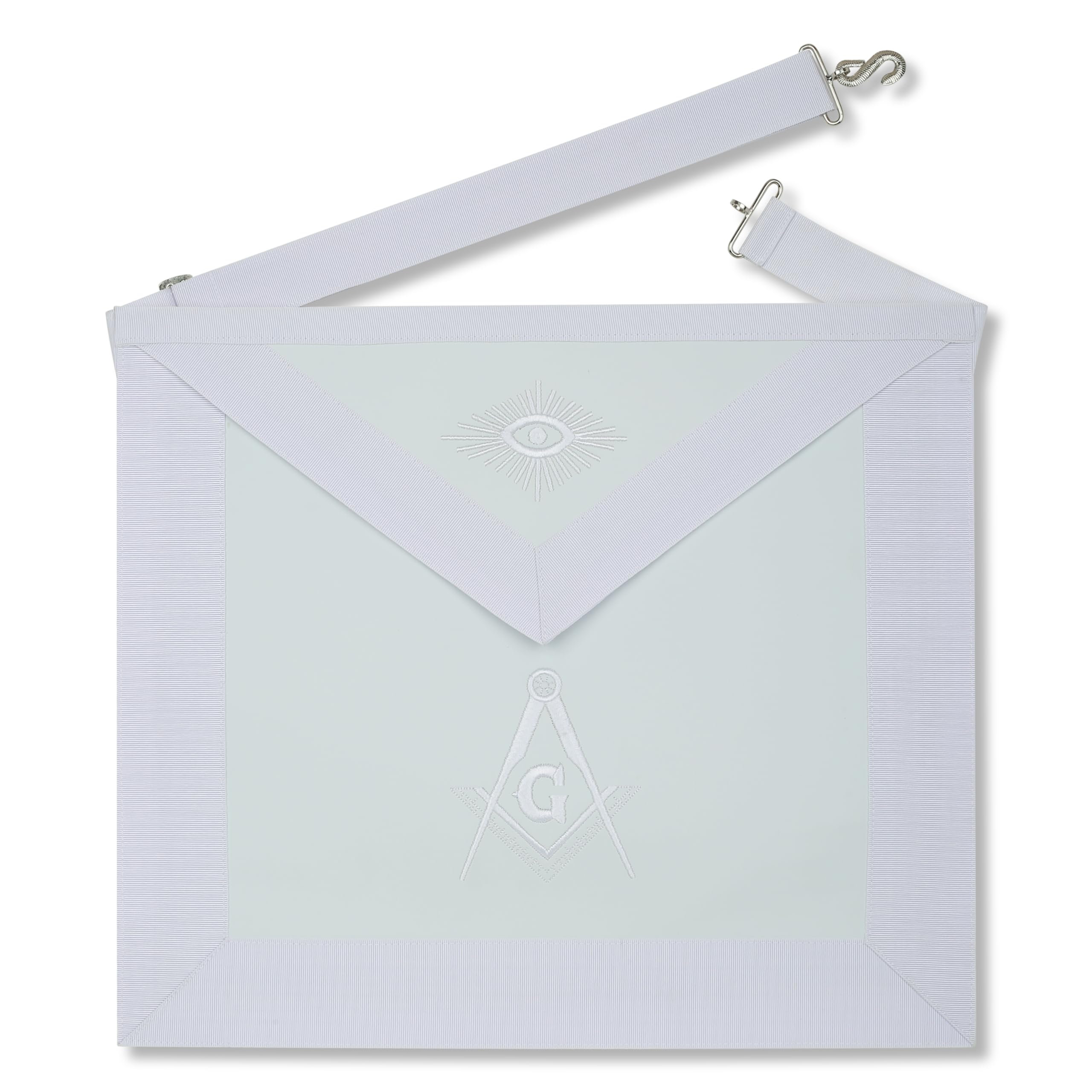 master mason white embroidered apron white ribbon, White