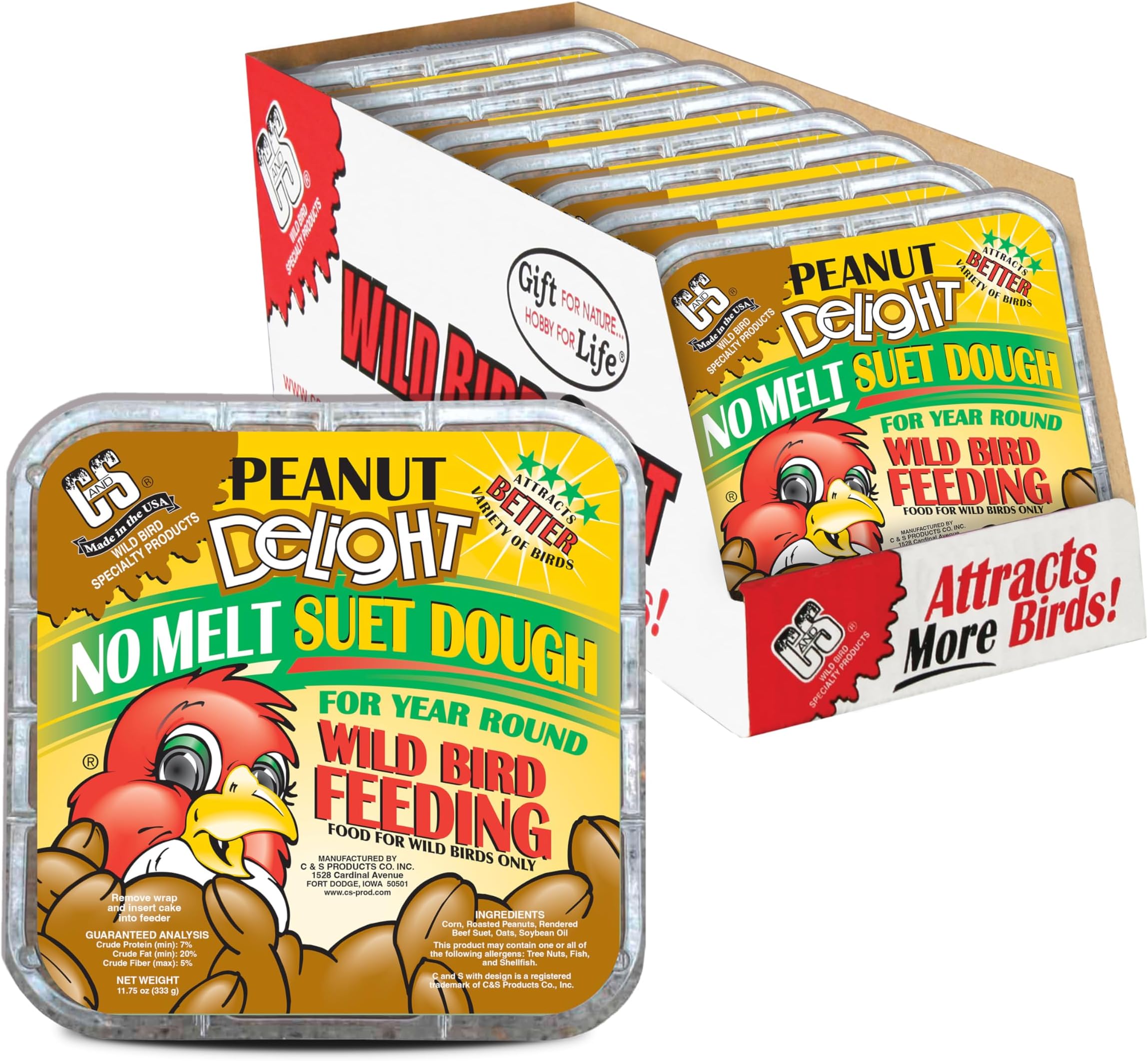C&S Peanut Delight No Melt Suet Dough 11.75 Ounces, 8 Pack