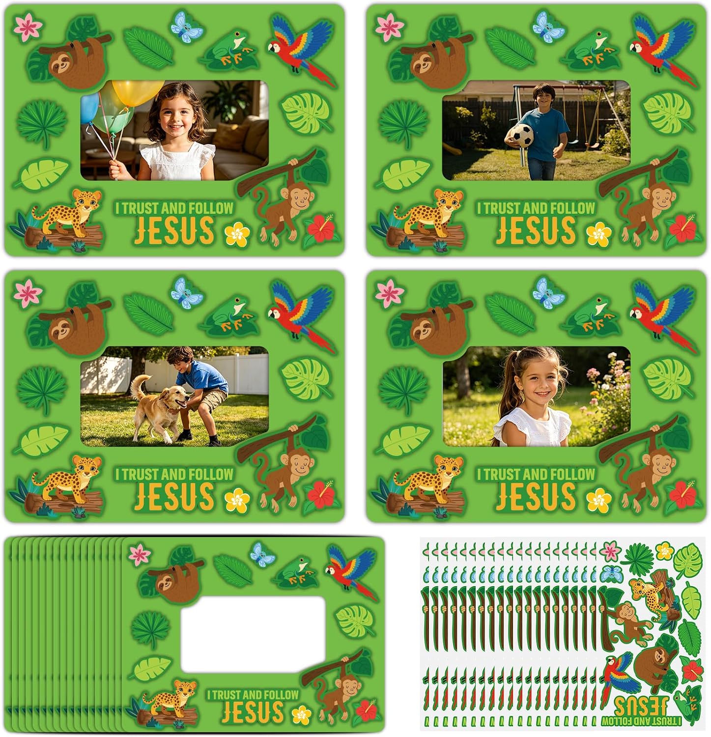 SiliFine 48 Set Vbs 2026 Magnetic Foam Picture Frames 6 3/4" x 5" DIY Rainforest Theme Photo Frame Craft Kit for Sunday School Activities, Christian Church Party Favors, Jungle Animal Crafting Gifts