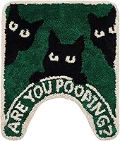 Drydiet U-Shaped Black Cat Toilet Rug - Soft Absorbent Non-Slip Washable Bath Mat, 24x20 Inch Bathroom Contour Rug