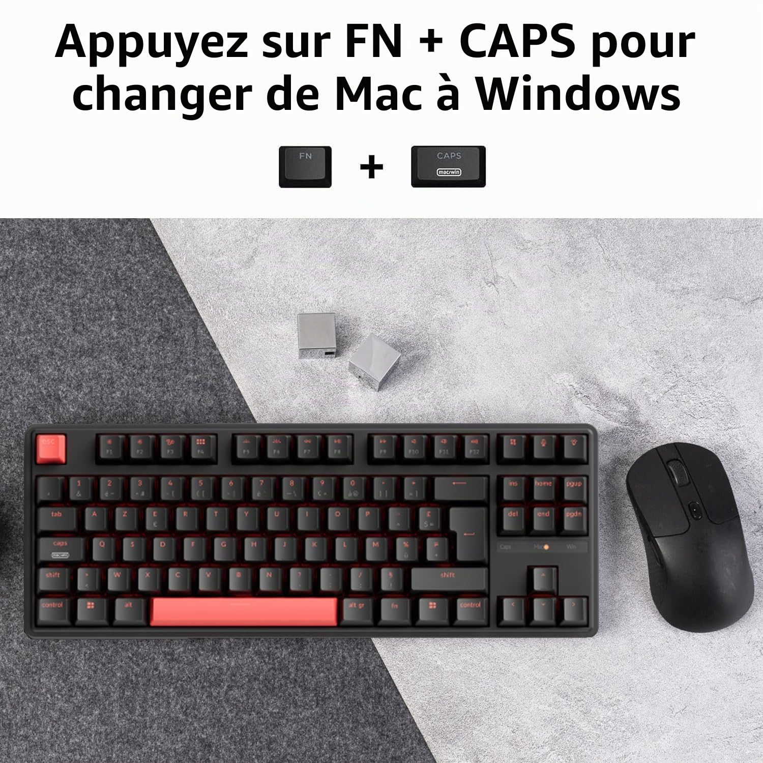 Keychron C3 Pro QMK/Via Clavier Mécanique Filaire, TKL 87 Touches Clavier de Jeu Commutateur Mécanique Rouge pour Mac/Windows/Linux (FR-Layout)