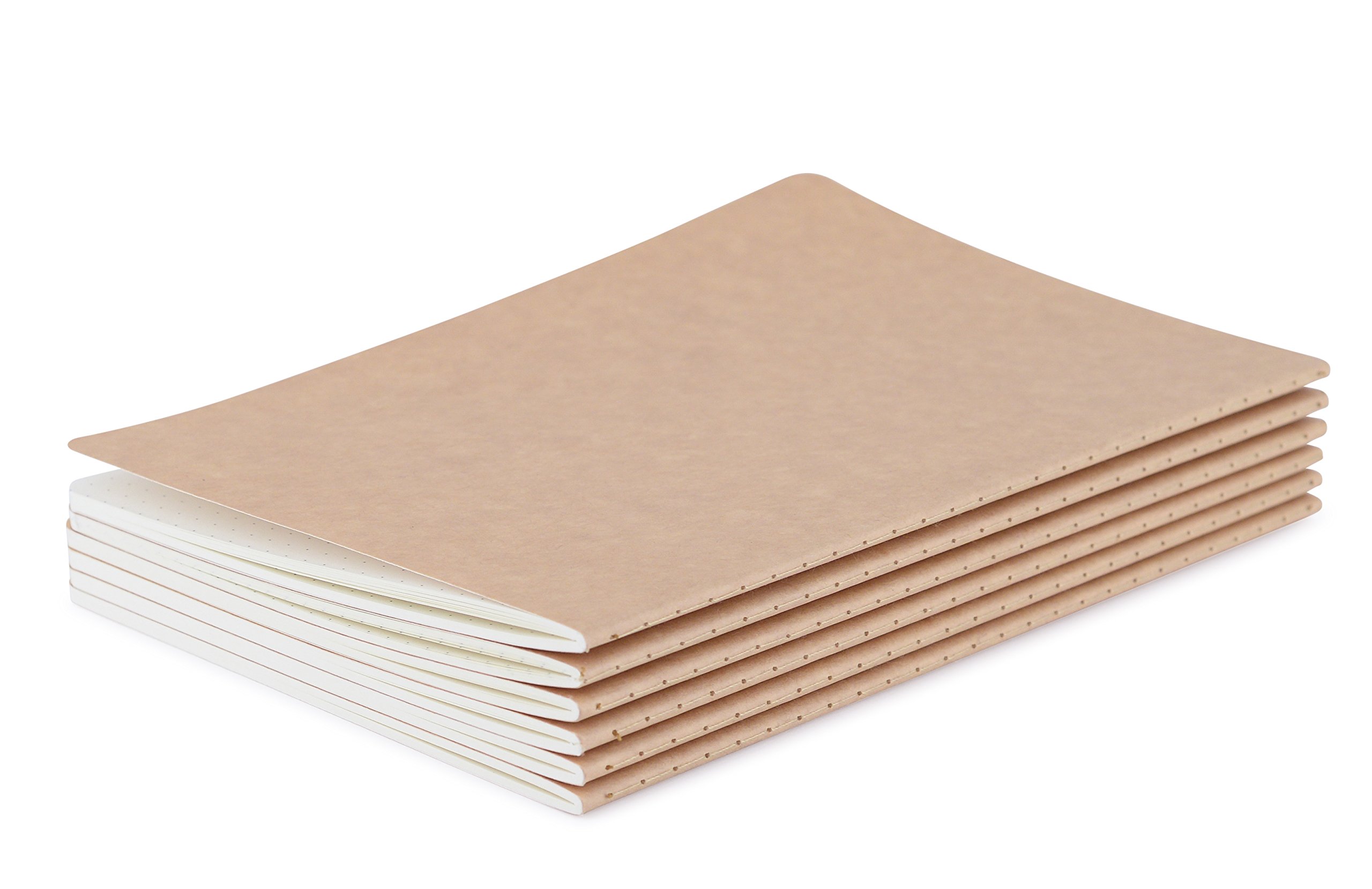 TWONE Travel Journal, 6 Pack Notebook Journal for Travelers Work School Writing Note Taking Kraft Brown Soft Cover A5 Notebooks 5.5” x 8.3”, 60 Square Grid Pages, 30 Sheets