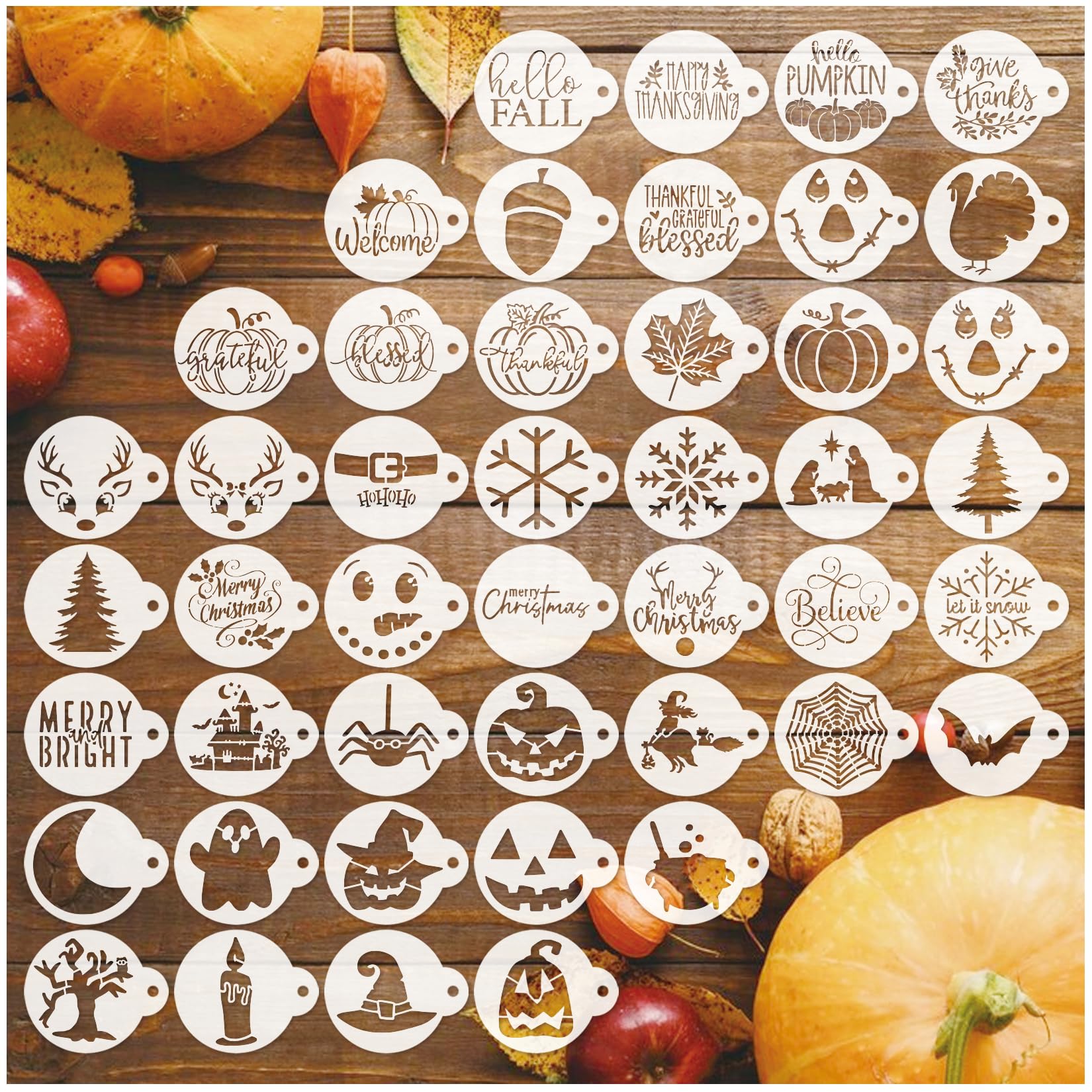 45 plantillas reutilizables para galletas de Navidad, Halloween, otoño, Acción de Gracias, para decoración de pasteles, para alimentos, postres y manualidades (45 días festivos)