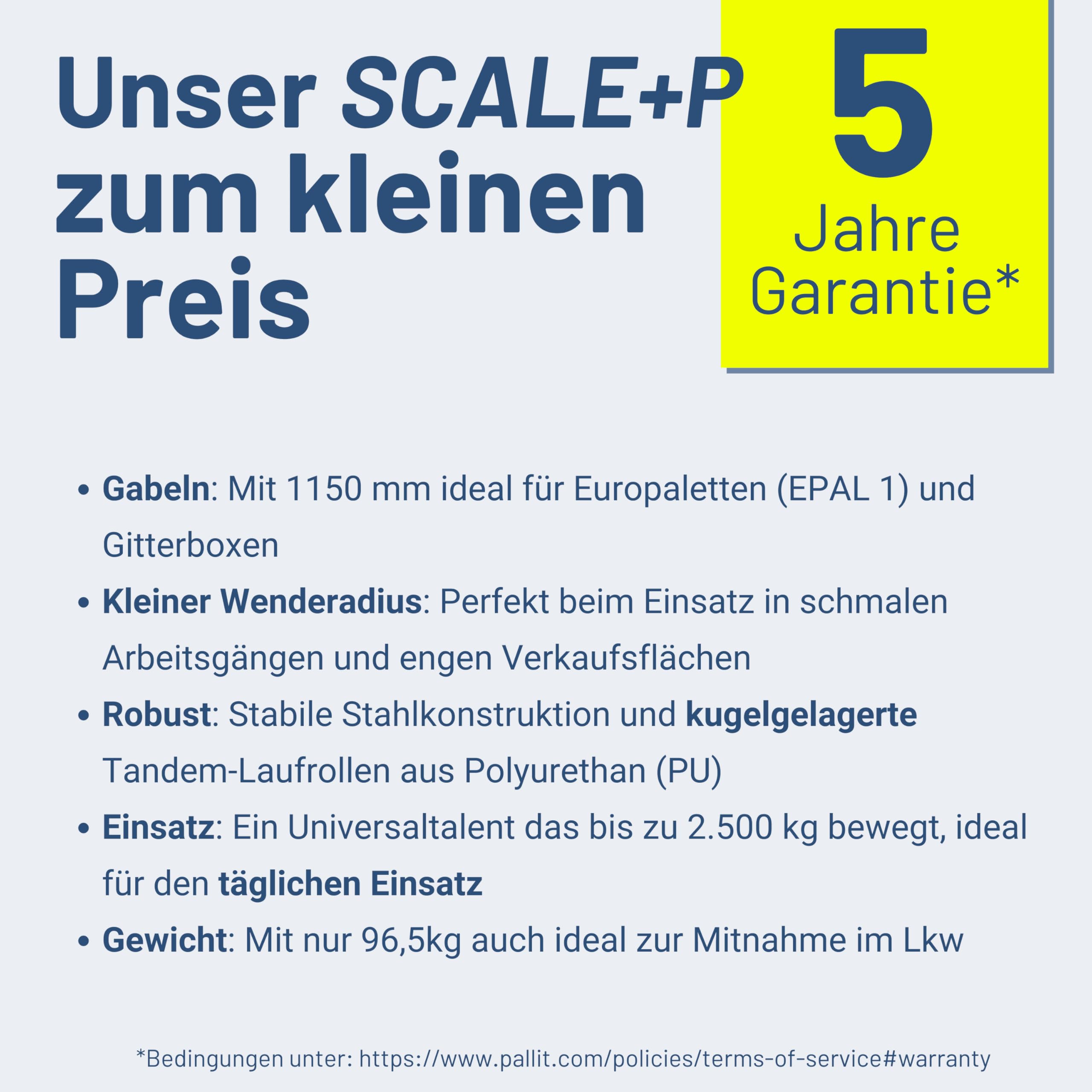 Pallit Profi Hubwagen mit Waage und Drucker 0,5kg Schritte 2500kg Tragkraft 1150mm Gabellänge | PU Rollen Gabelhubwagen Handhubwagen Palettenwagen Palettenhubwagen Scale+P Wiegehubwagen Displaywaage
