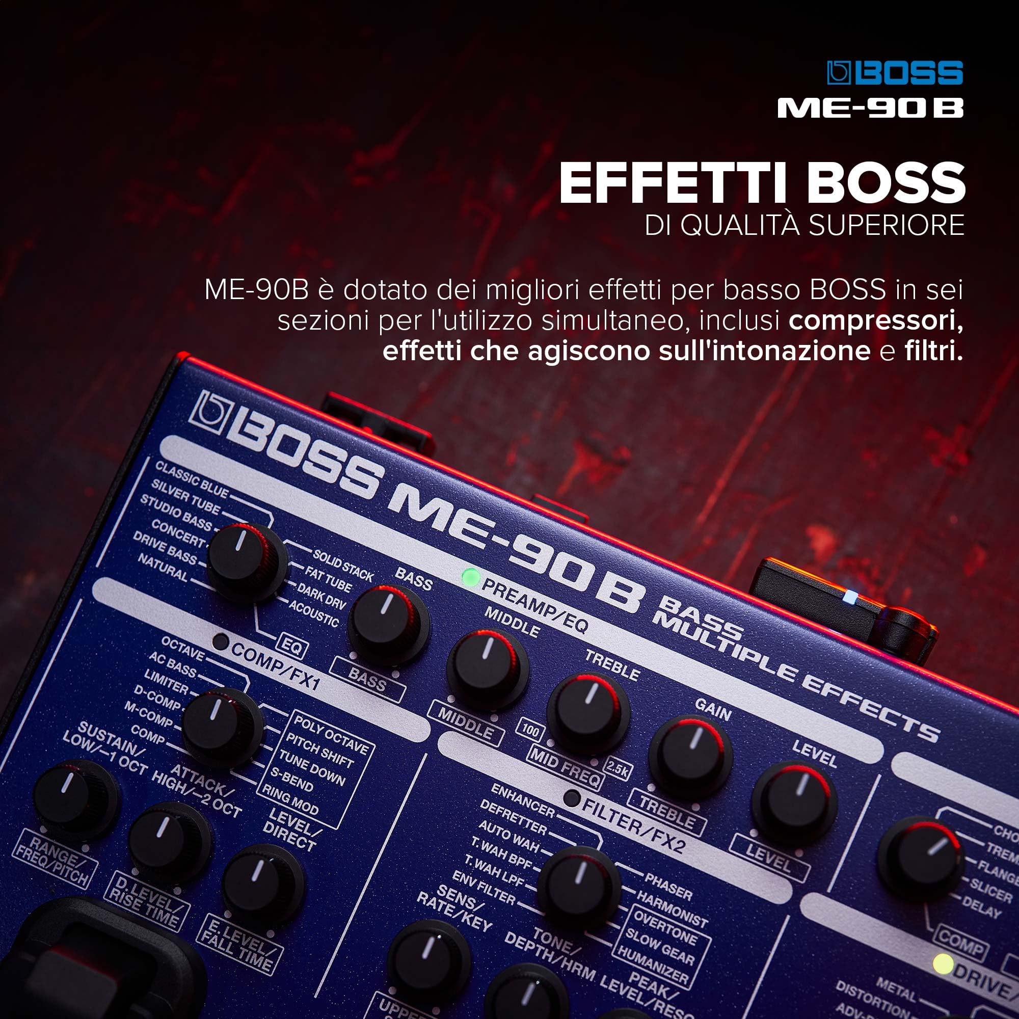 Multi-Effetto per Basso BOSS ME-90B | Processore Completo per il Basso | 10 Modelli di Ampli AIRD Interni | 61 Effetti derivati dalla Libreria di Effetti per Basso BOSS