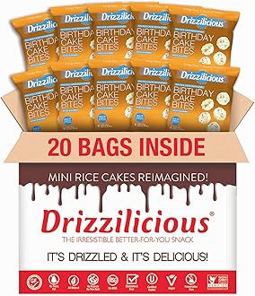 Mini Flavored Rice Cakes Birthday Cake - Rice Crisps, Healthy Snack for Adults and Kids, Vegan, Gluten Free Snack, Allergen Free, Only 90 Calories Per Bag - 0.74 oz (Pack of 20)