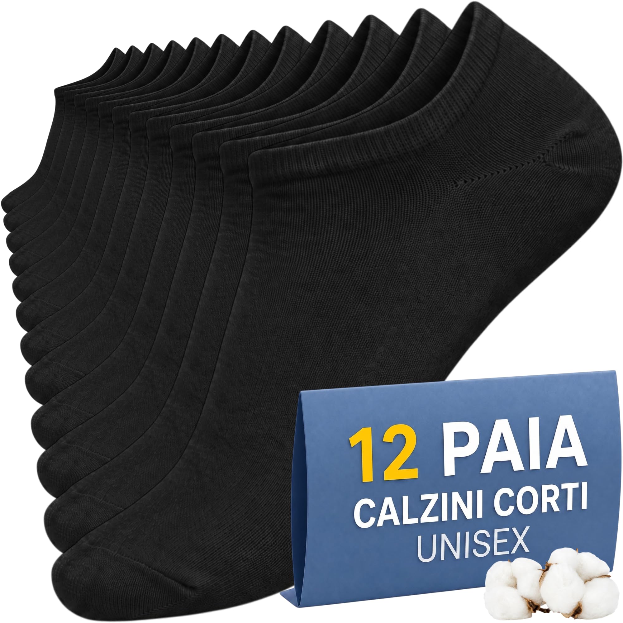 12 Paia Calzini Corti Uomo Donna Bassi Cotone Traspiranti Unisex Morbidi | Fantasmini Quasi Invisibili, antiscivolo, morbidi, confortevoli, ideali per sport, running, lavoro uso quotidiano in estate.