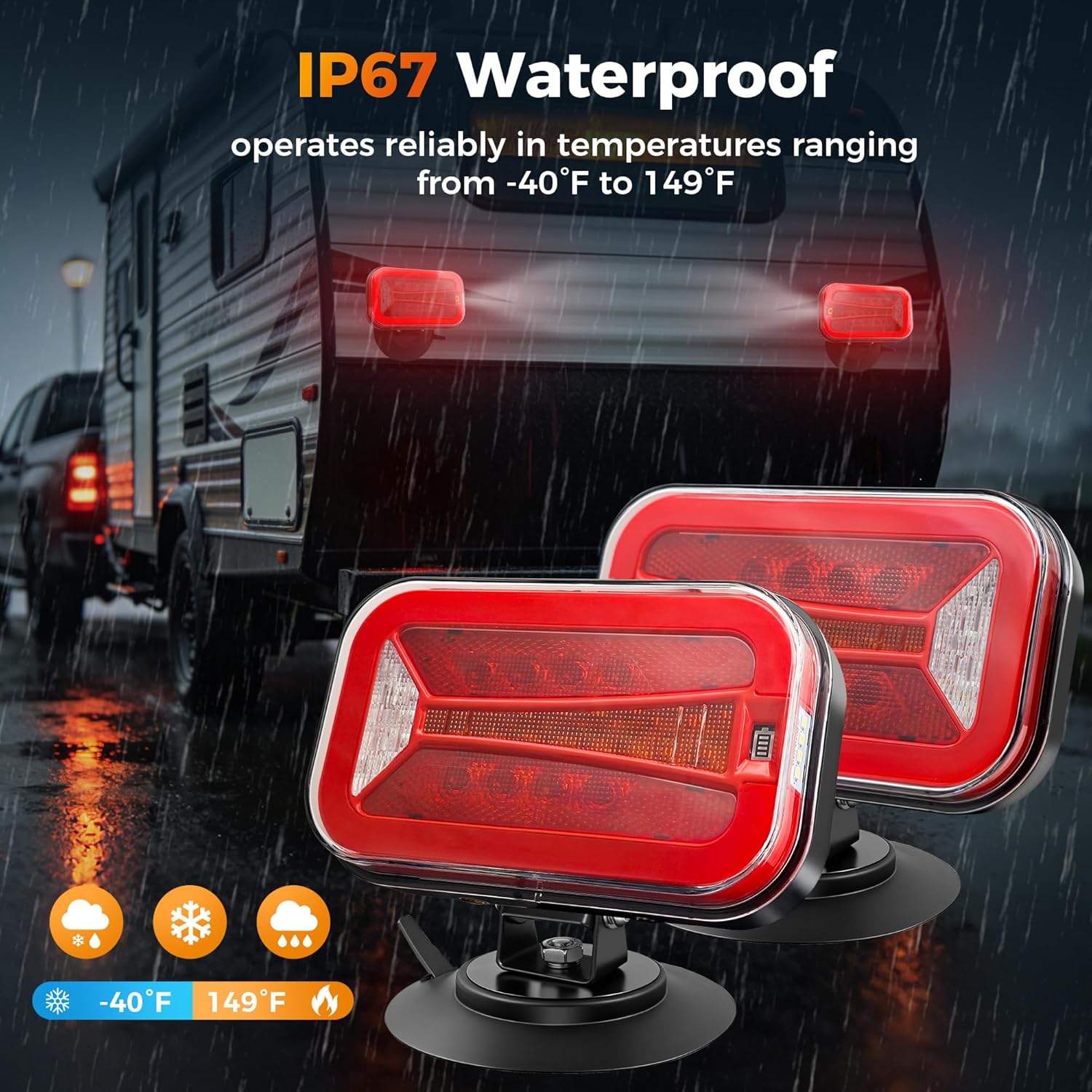 Wireless Trailer Lights Magnetic LED Trailer Tow Lights Set of 2 for Trucks Trailers Campers RVs Boats with Tail Lights/Brake Lights/Turn Signal/Reverse/License Plate Lights/Reflector 5037B