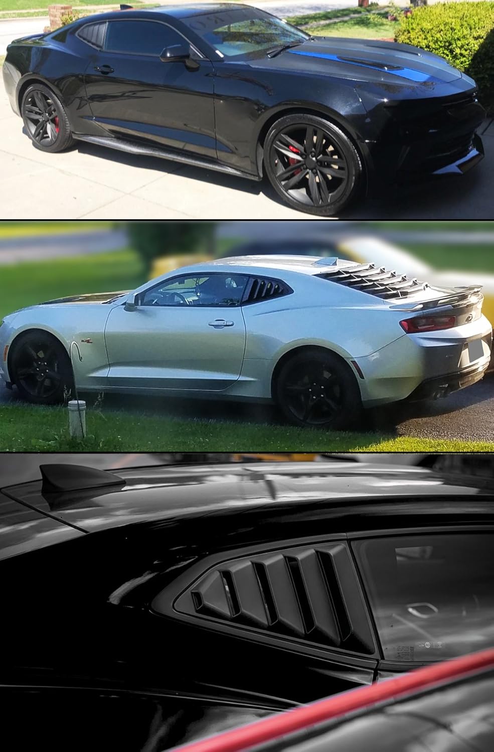 Painted Glossy Black Side Window 1/4 Quarter Louver Cover Vents Compatible for 2016-2024 Chevy Camaro