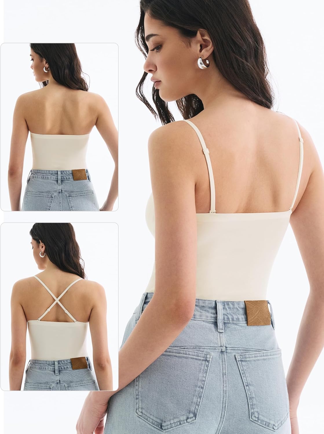 Built in Bra Tank Tops for Women, Double Lined Padded Cami Scoop Neck Spaghetti Straps Basic Summer Top 2026