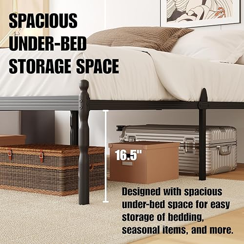 Miniatura 7 de Marco de cama de metal completo de 18 pulgadas con tope deslizante de colchón, marcos de cama de plataforma tamaño completo sin necesidad de somier,