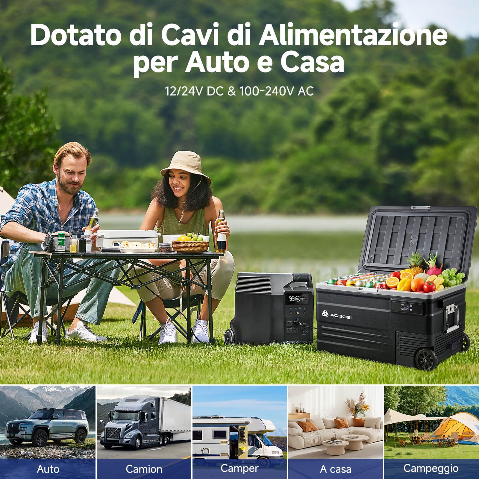 AAOBOSI Frigo Portatile 74L, Frigo Auto WIFI App Di Controllo, Compressore Refrigerante, Frigo Da Campeggio 12/24V DC e 100-240V AC,Per Auto e La Famiglia, RV, Viaggi