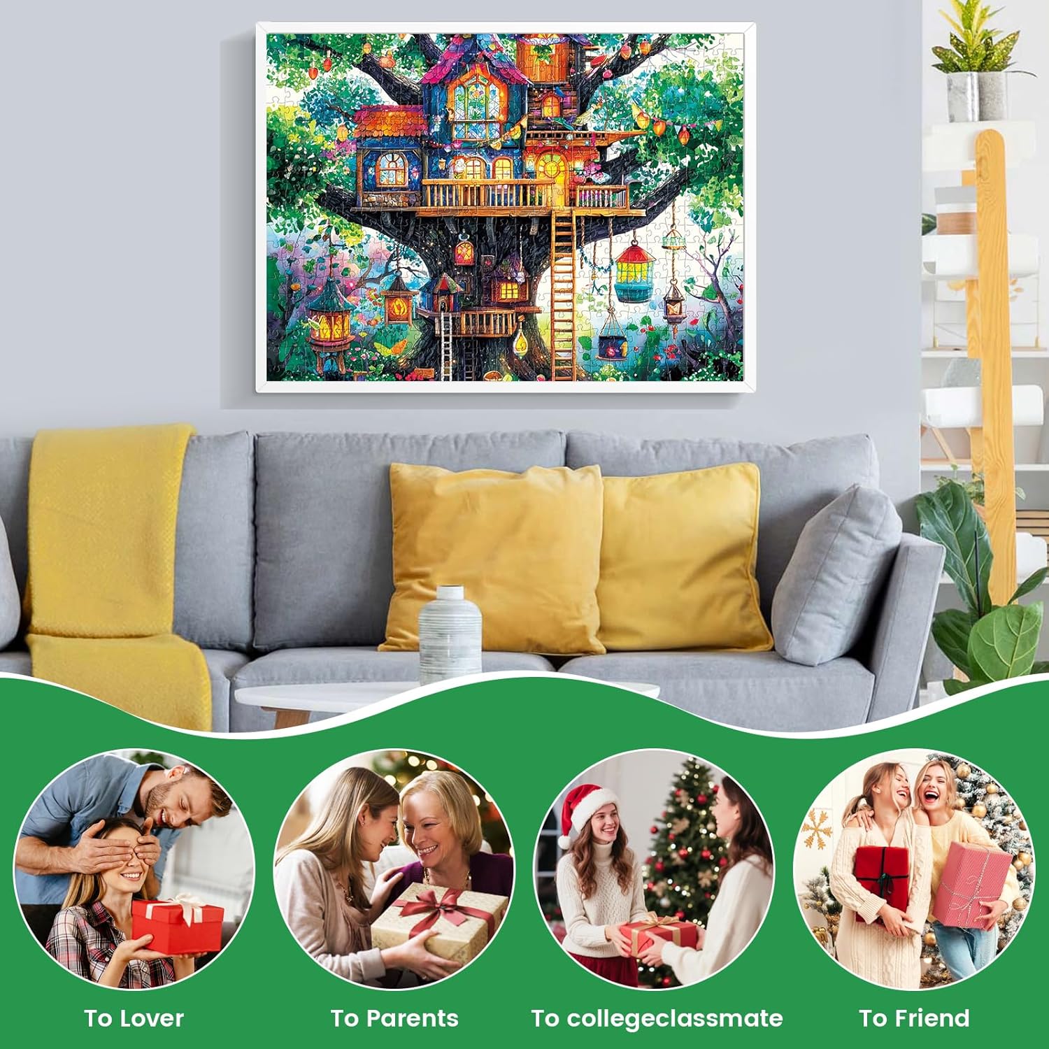 500 Piece Puzzle for Adult,Fantastical Treehouse Escape Puzzle for Adult Senior,Colorful Whimsical Art Style Jigsaw Puzzle 500 Piece,Challenging Family Game Gift for Friends Men Women Senior,20.5*15In