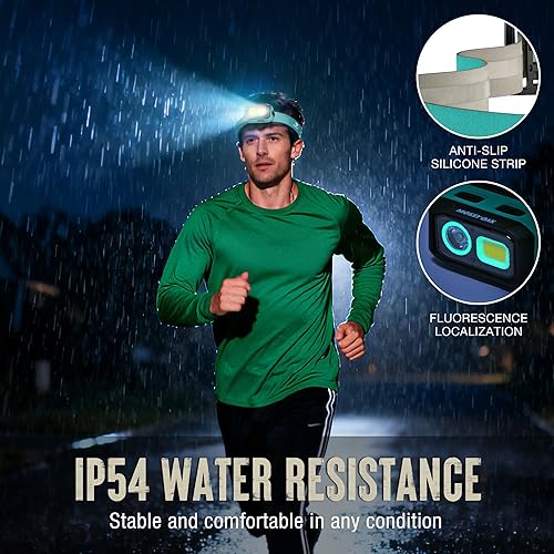 Miniatura 6 de Mossy Oak Linterna frontal LED de 600 lúmenes, fuente de alimentación dual, lámpara de cabeza con sensor de movimiento con base magnética,