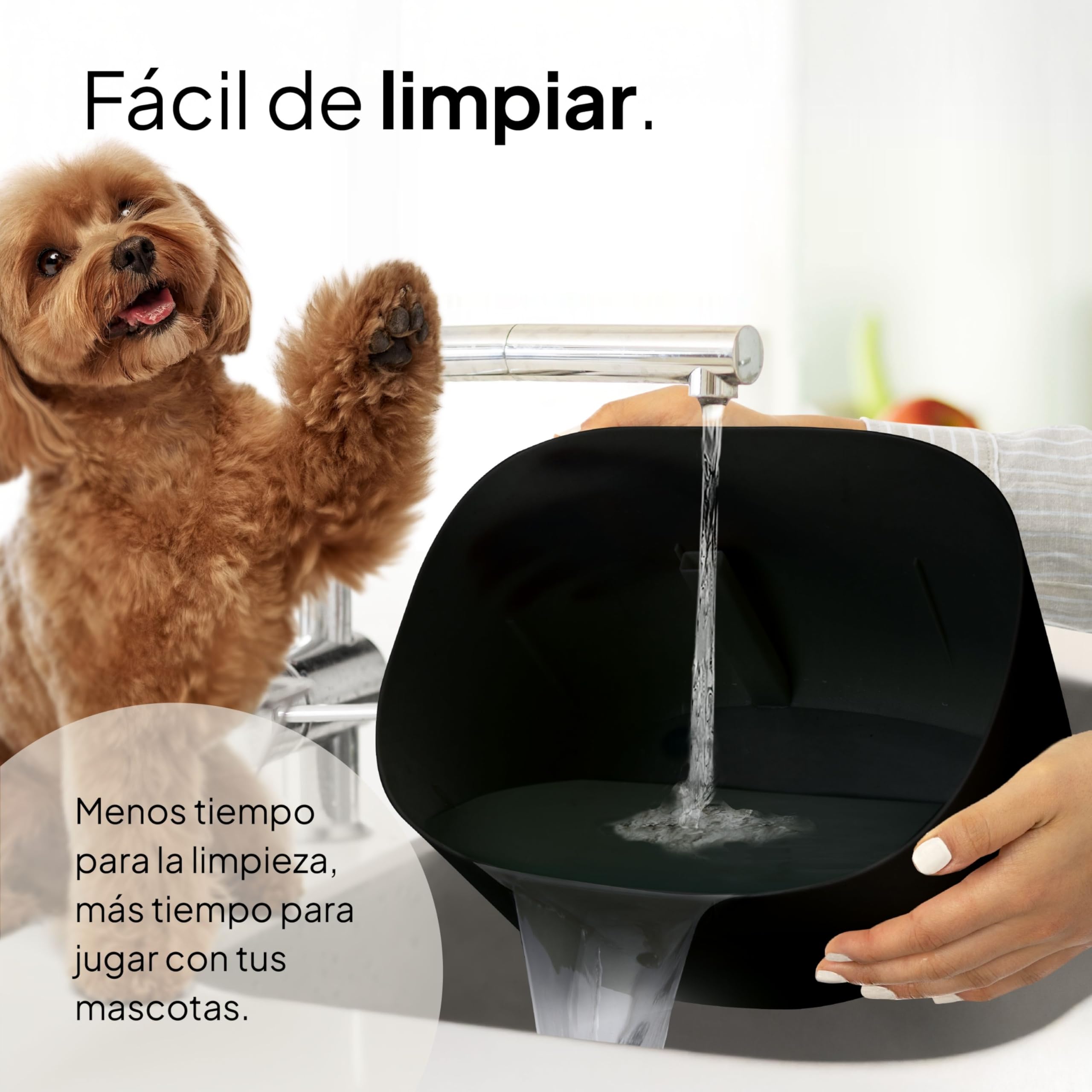 Pretty Paw Fuente para Perros 7L con Filtro y Nivel Visible - Dispensador Automático Silencioso Antisalpicaduras para Perros Grandes y Hogares Multi-Perro - Dog Stream (Negro)