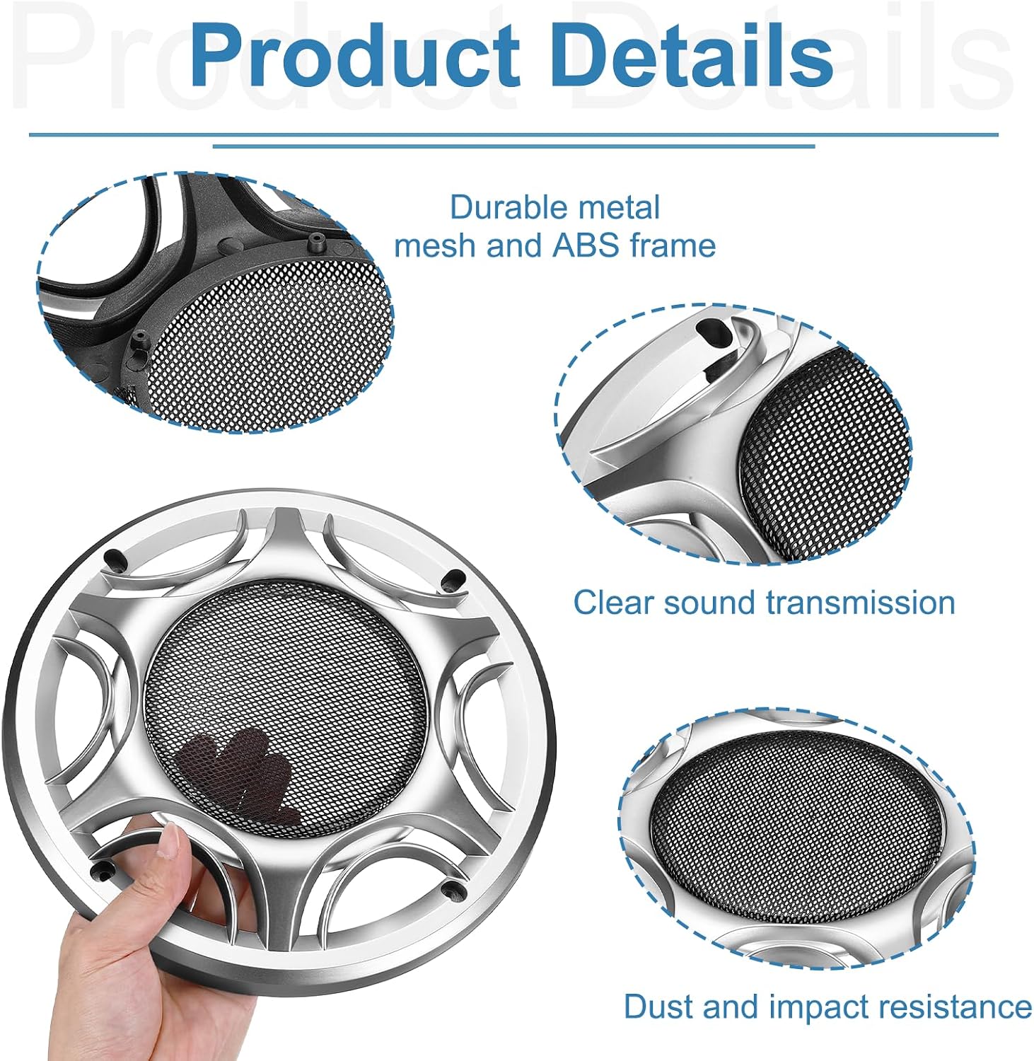 MECCANIXITY Car Speaker Grills Cover, 8 Inch Round Metal Mesh Audio Speaker Cover Subwoofer Guard Protector Case ABS Frame with Screws for Car Audio Accessories, Silver, Pack of 4