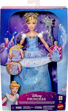 Mattel Disney Princess Cinderella Light-Up Dress Fashion Doll with Sounds & Magic Wand Activation, Enchanted Ballgown Cinderella Inspired by Movie