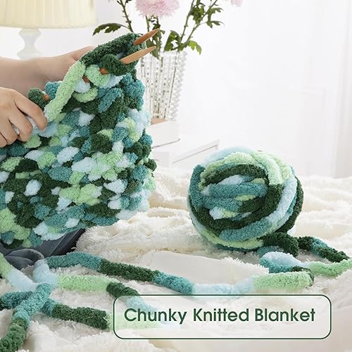 Miniatura 5 de HOMBYS Paquete de 8 hilos gruesos gigantes para tejer a ganchillo, hilo súper voluminoso, grande, suave y esponjoso, de teñido anudado, hilo de