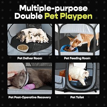EighteenTek XLarge 2-in-1 Pop up Dog Playpen, Assembly-Free, with Leakproof Pet Pee Pads,Portable Foldable Cat Tent Enclosure Indoor Outdoors Puppy Kittens Small Animals Crates (L, 90 Lx45 Wx28 H)