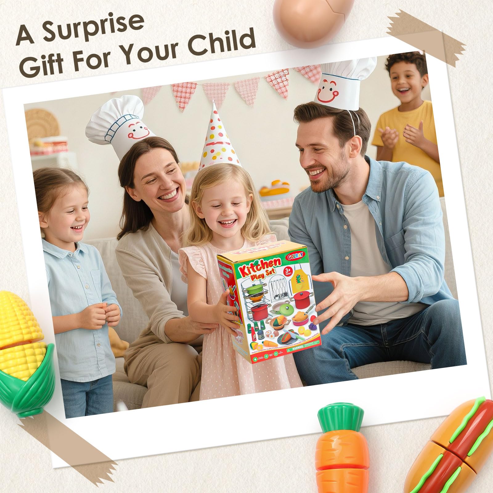 Tacobear Kinderküche Zubehör Kochset Topf Pfanne Edelstahl Kochgeschirr Set mit Obst Lebensmittel Schürze Spielküche Küchenzubehör Rollenspiel Spielzeug ab 3 Jahre Mädchen Junge Geschenk