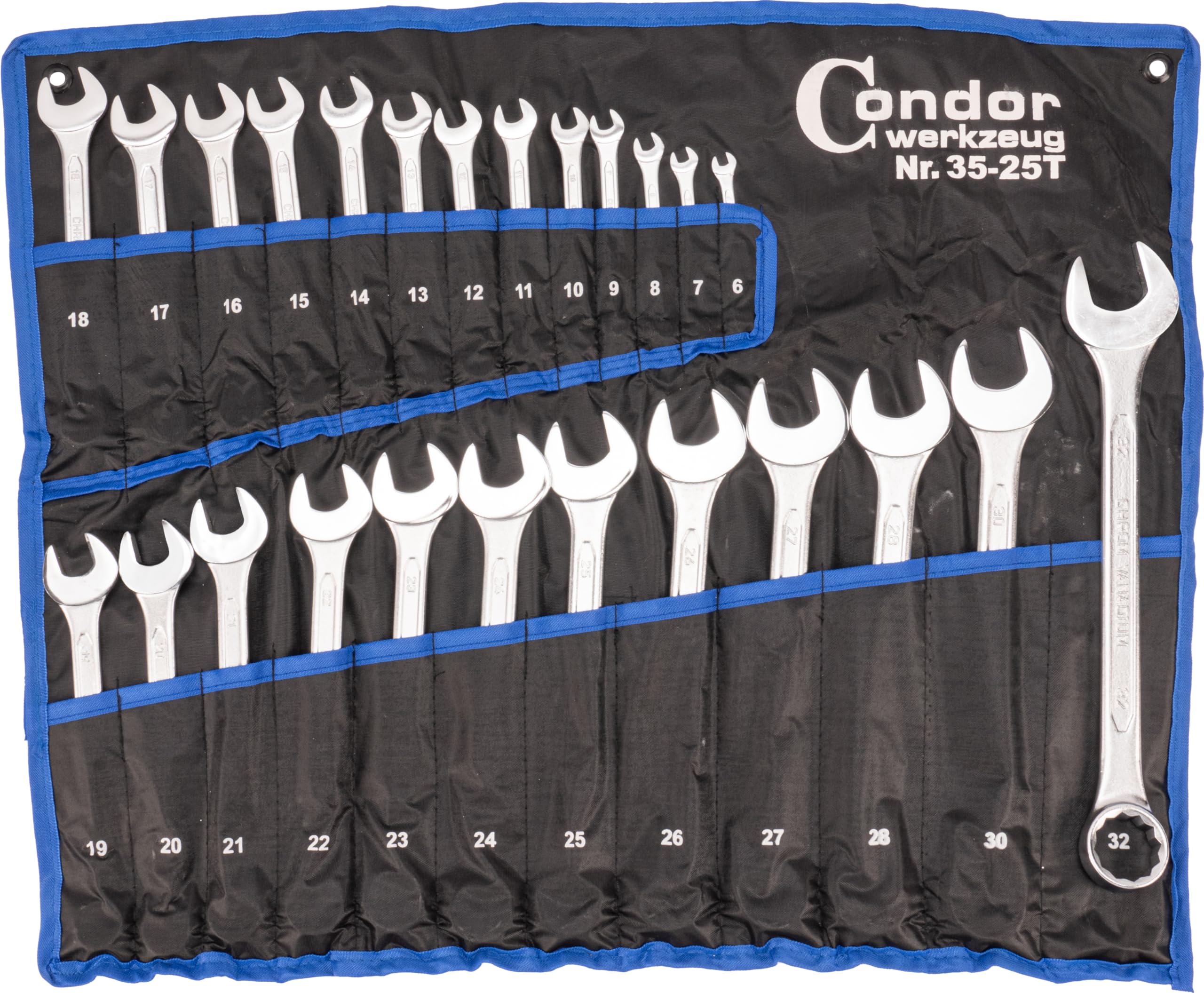 CONDOR Werkzeug 35-25T | Gabel-Ringschlüssel-Satz | 25-tlg. | Chrom-Vanadium-Stahl verchromt | 6-32 mm | Maulschlüssel Satz Ratschenschlüssel Set Profi Werkzeug für Werkstatt und Heimwerker