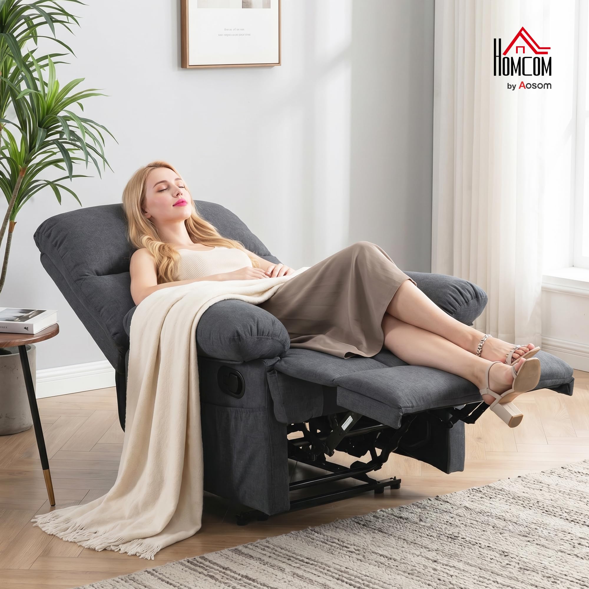 HOMCOM Sillón de Masaje Reclinable 8 Puntos Calefacción Lumbar Gris Oscuro | Sillón Relax, Mando a Distancia, Asiento con Muelles, Bolsillos Laterales, Tejido Efecto Lino