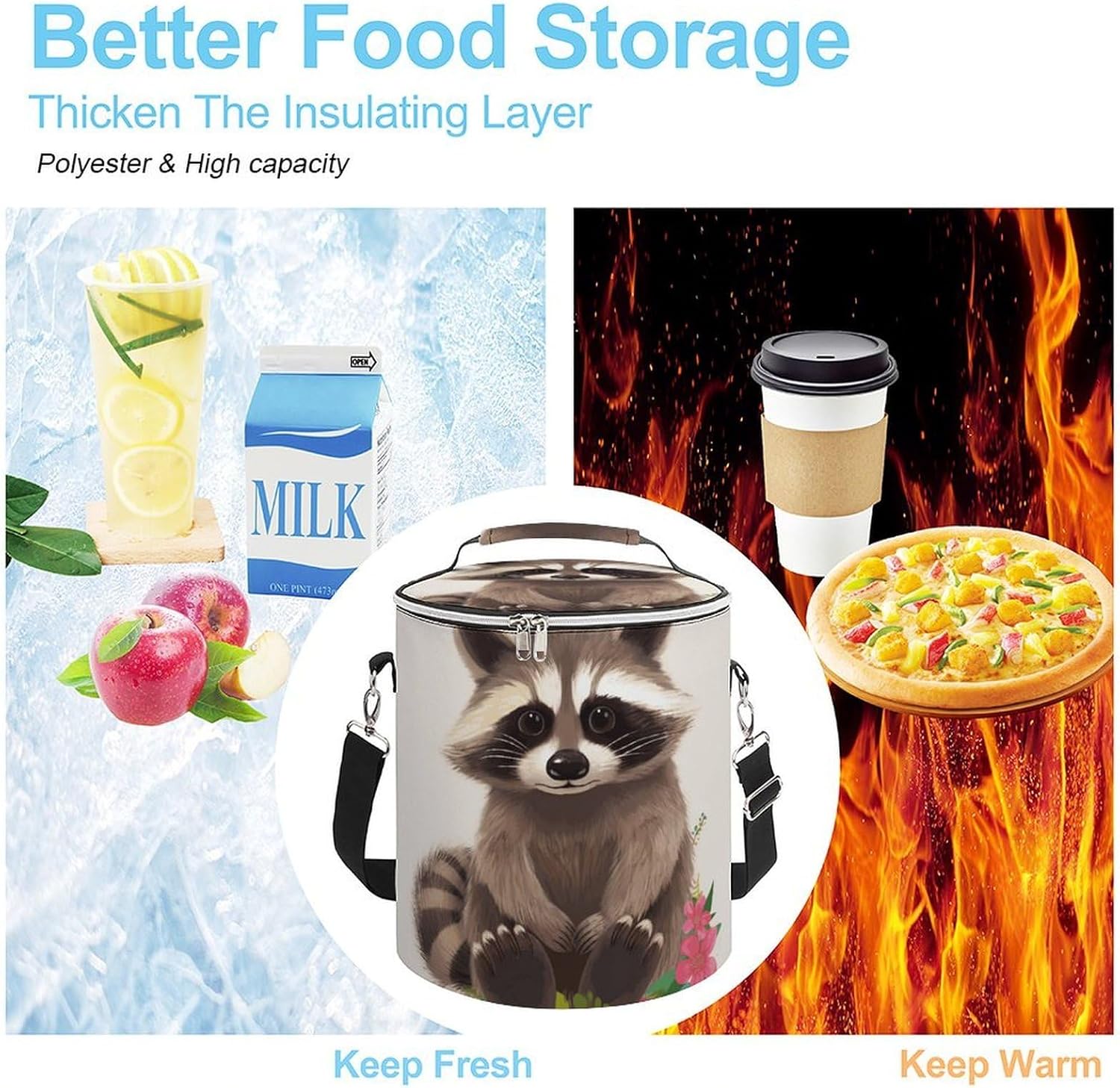 Raccoon Lunch Bag 15L, Insulated Picnic Basket with Leakproof Design - Large Cooler Tote for Camping, Beach, Hiking & Groceries