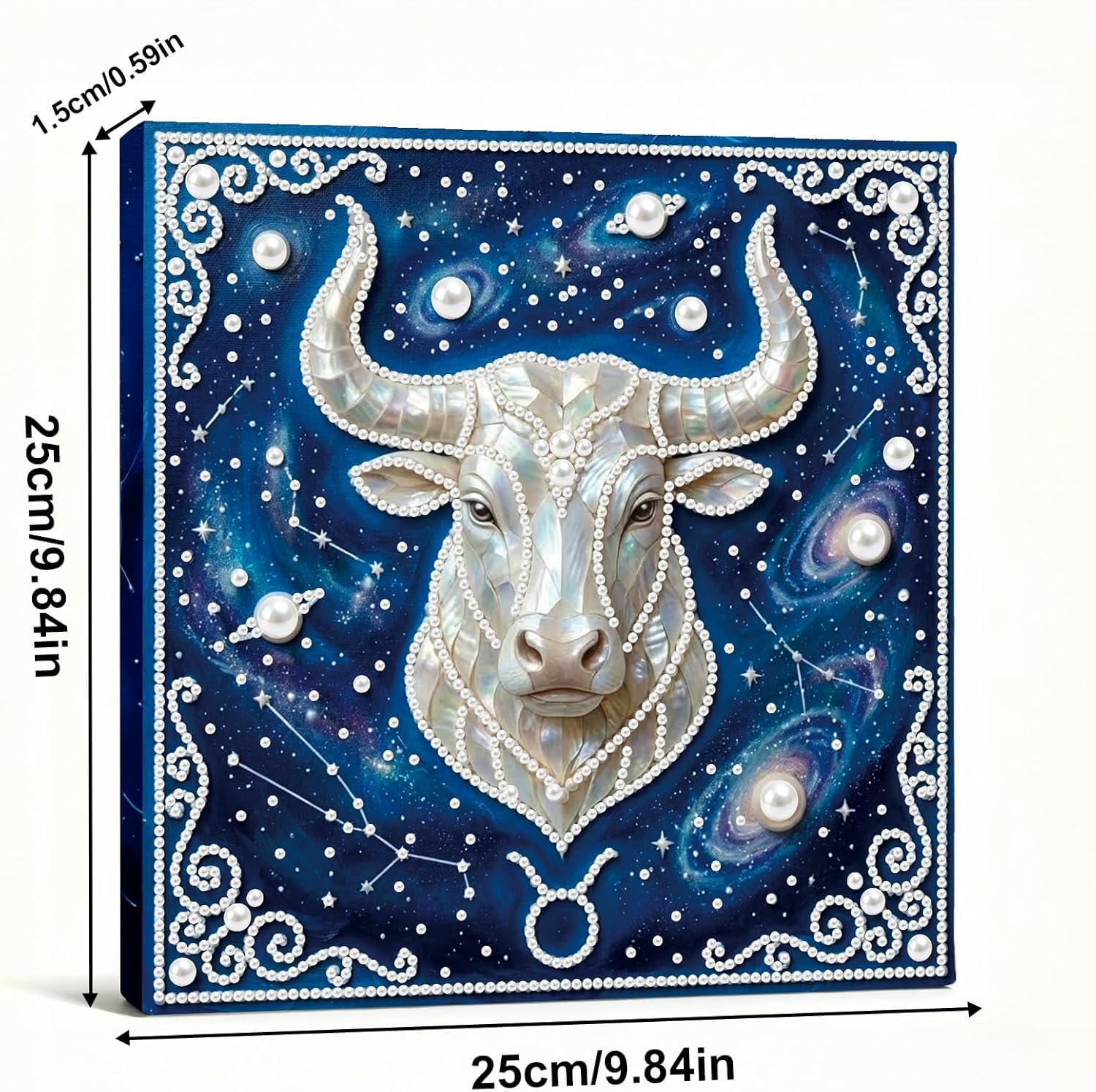 DIY Taurus Constellation Pearl Diamond Art Painting Kit for Adults Beginners Gift Idea Home Wall Decor Pearl Gem Paintings Picture Arts Craft 25x25cm with Frame