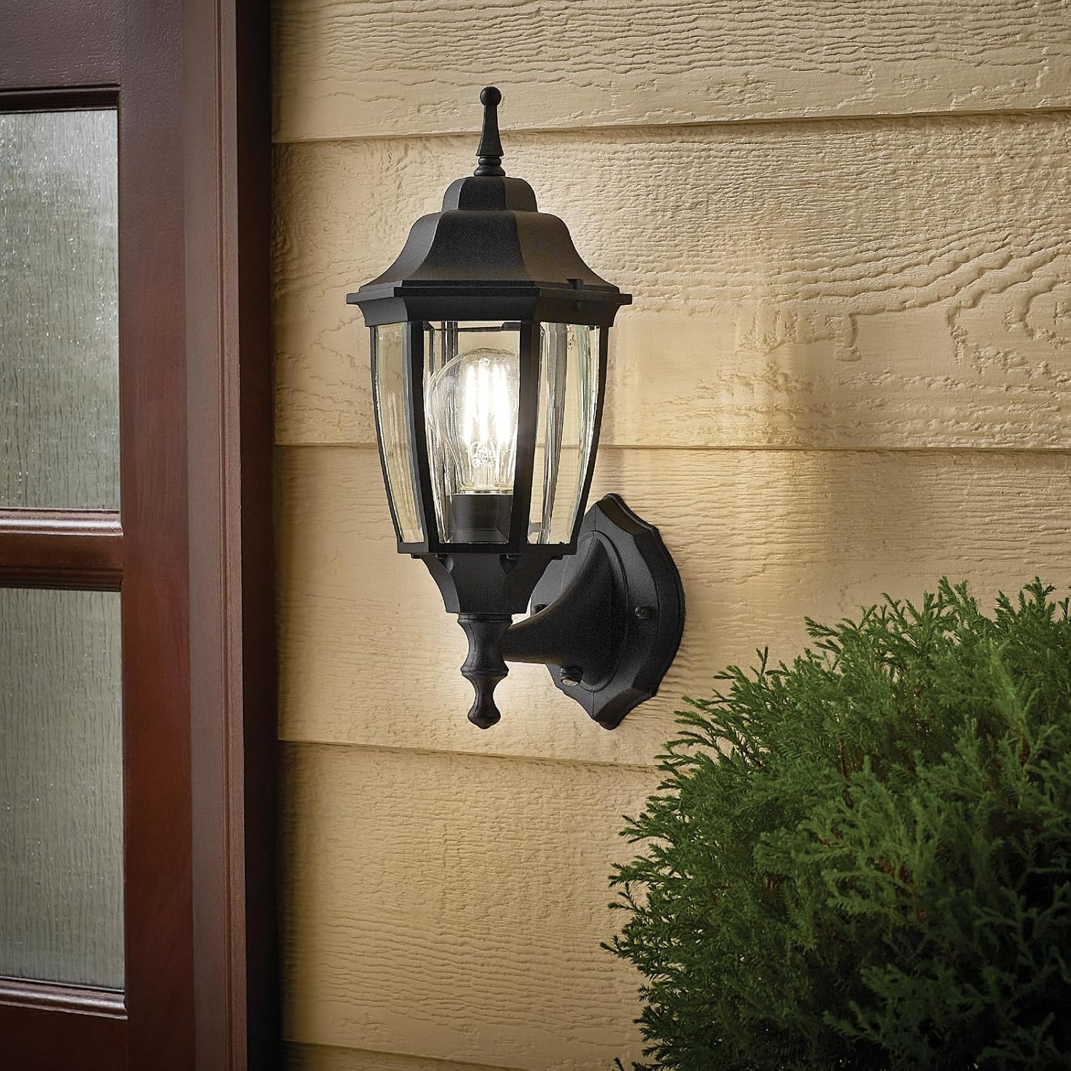 Photocell-Managed Outside Wall Gentle – Die-Solid Aluminum & Glass Water-Resistant Exterior Fixture, Moist Location Rated, E26 Base (60W Max) for Porch, Storage, Backyard（Black）
