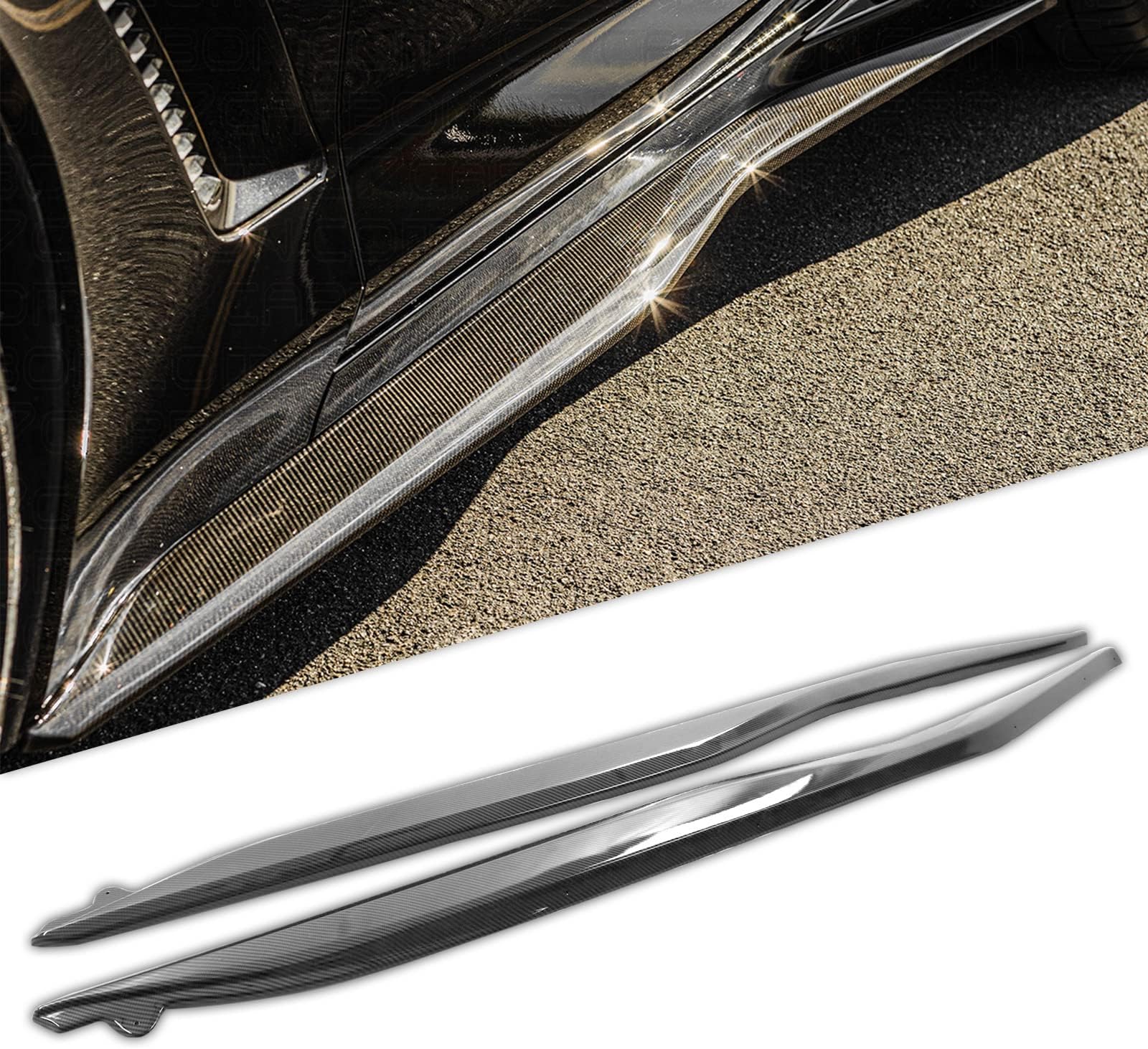 C7 Side Skirt Rocker Panels Compatible with 14-19 Corvette C7 All Model Z06 Z07 Style ABS Plastic - Hydro-Dipped Carbon Fiber