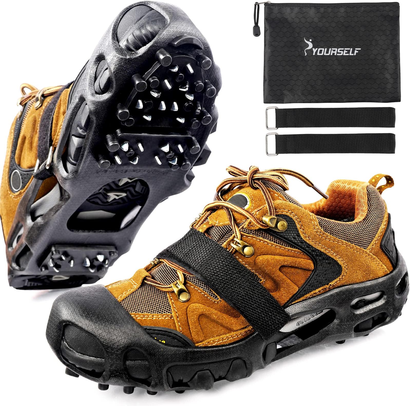 Crampons Ice Cleats for Shoes and Boots Women Men Kids, 28 Shoe Spikes Non Slip Snow Traction Cleats for Snow and Ice Grippers for Shoes and Boots Hiking Walking Fishing Climbing