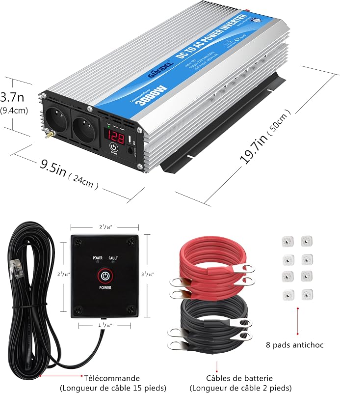 GIANDEL 3000W 12V-220V Inverter Átalakító Lítium Akkuhoz, Távirányítóval